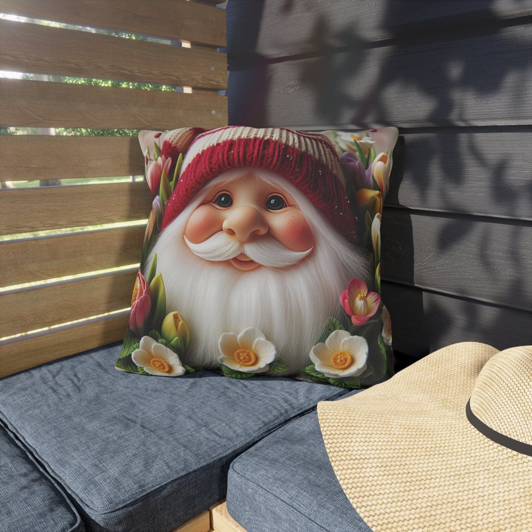 Gnome & Flowers Outdoor Pillow, Qty 1, (8) - Janlyn's Crafts