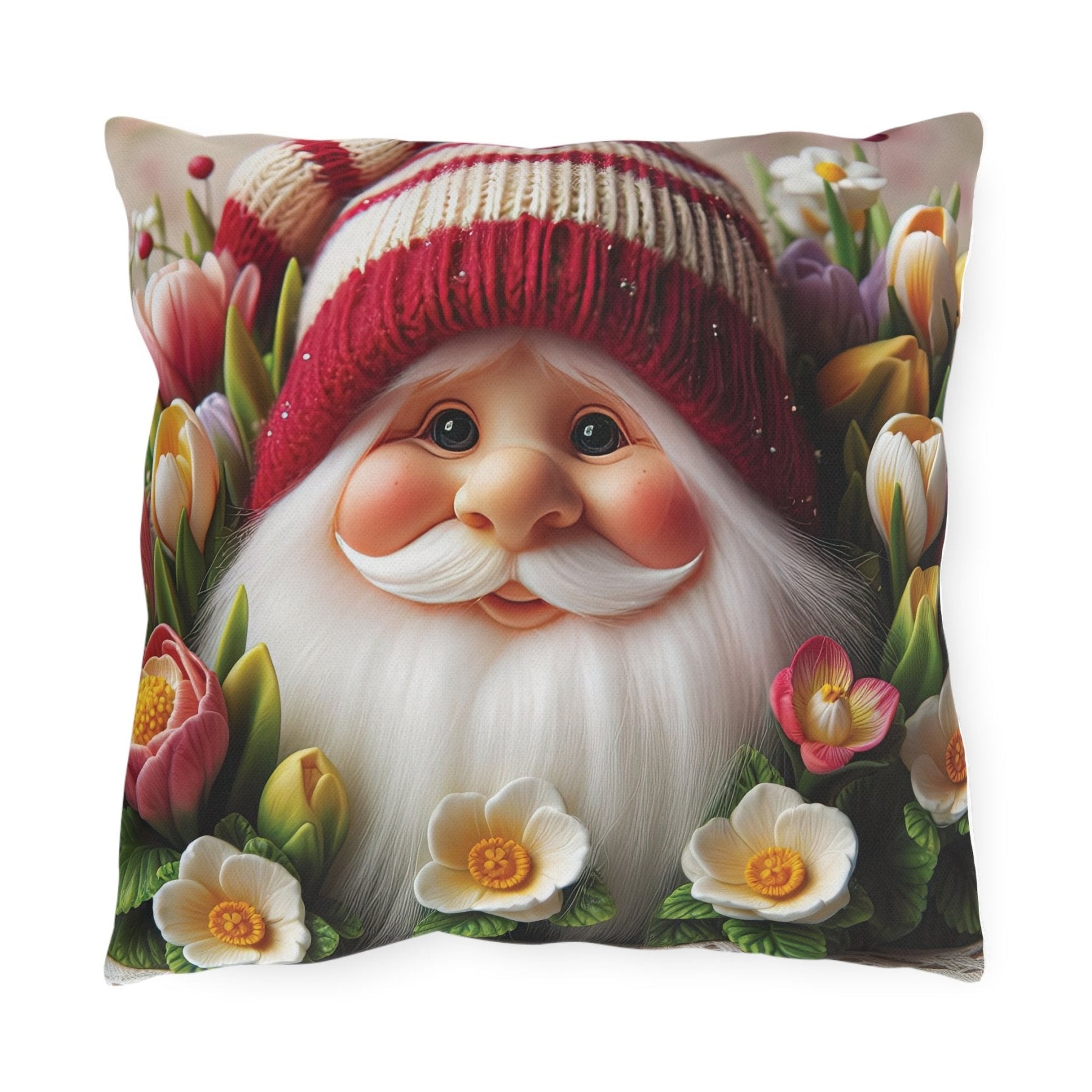 Gnome & Flowers Outdoor Pillow, Qty 1, (8) - Janlyn's Crafts