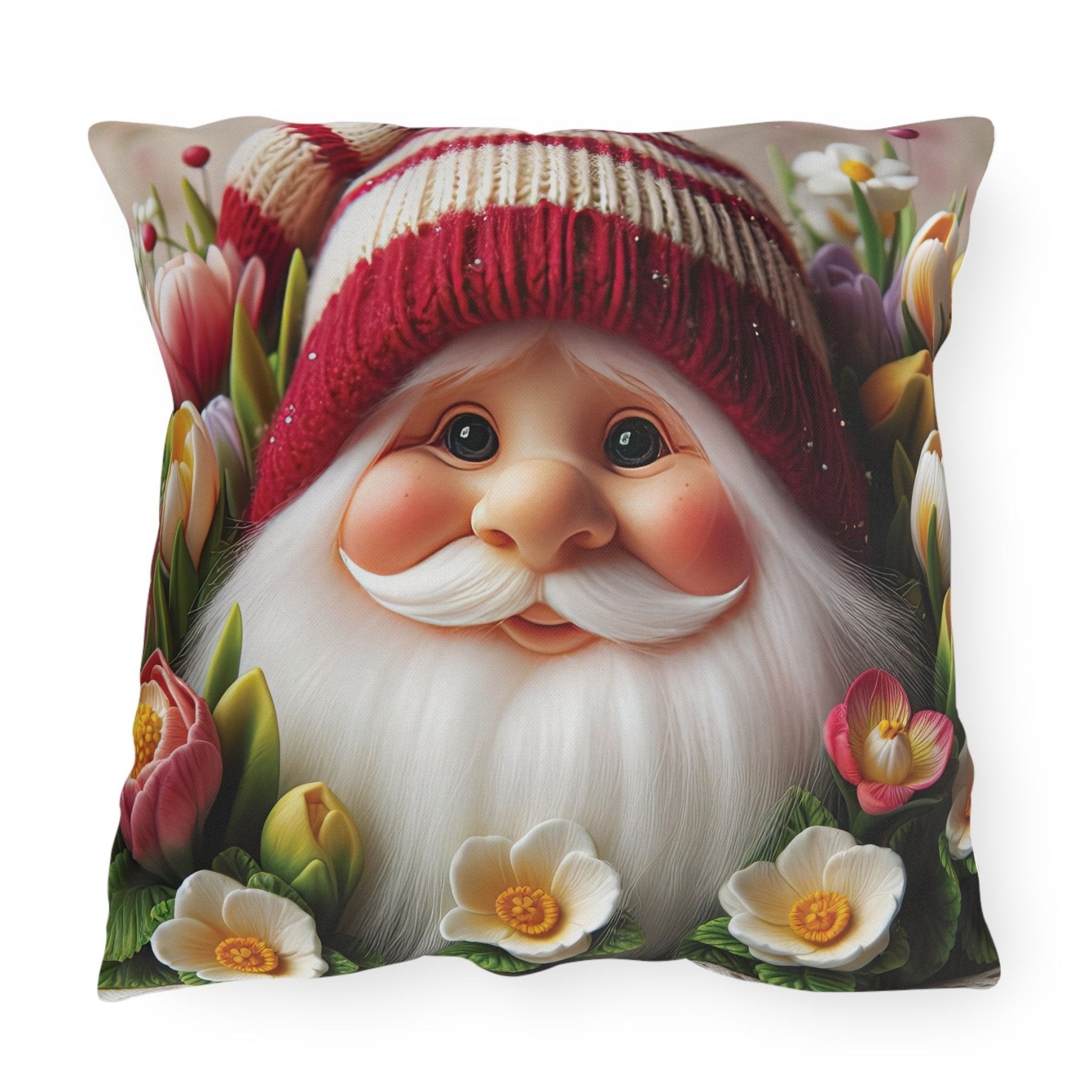 Gnome & Flowers Outdoor Pillow, Qty 1, (8) - Janlyn's Crafts