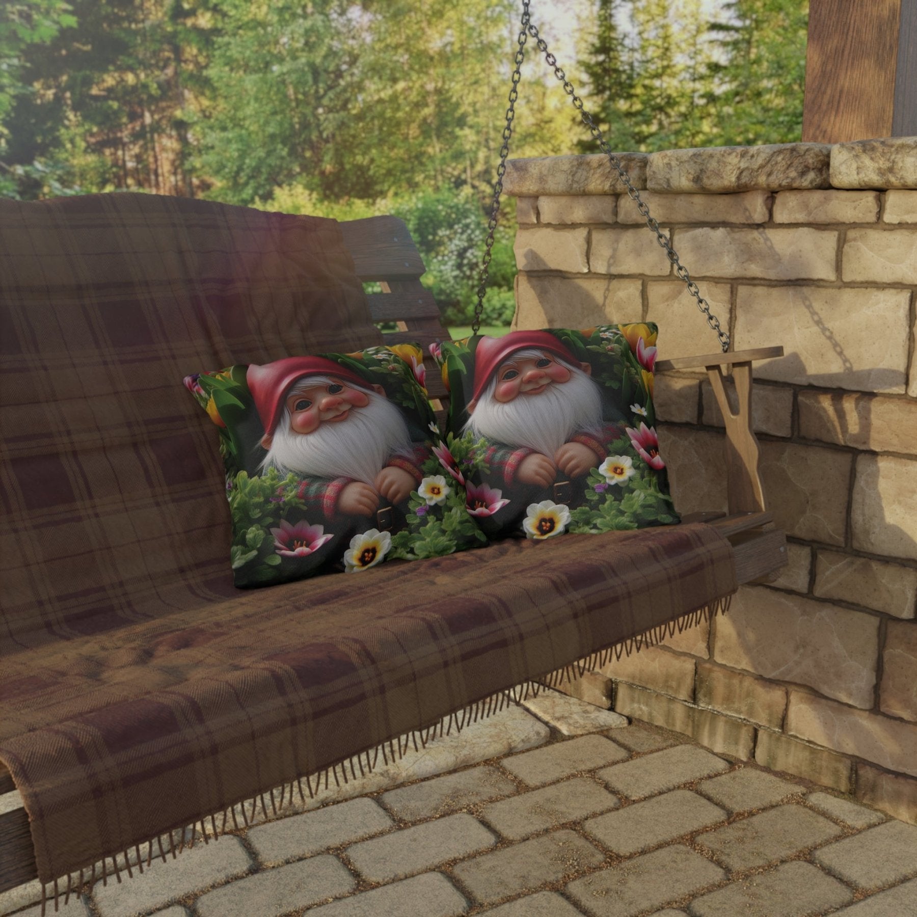 Gnome & Flowers Outdoor Pillow, Qty 1, (9) - Janlyn's Crafts