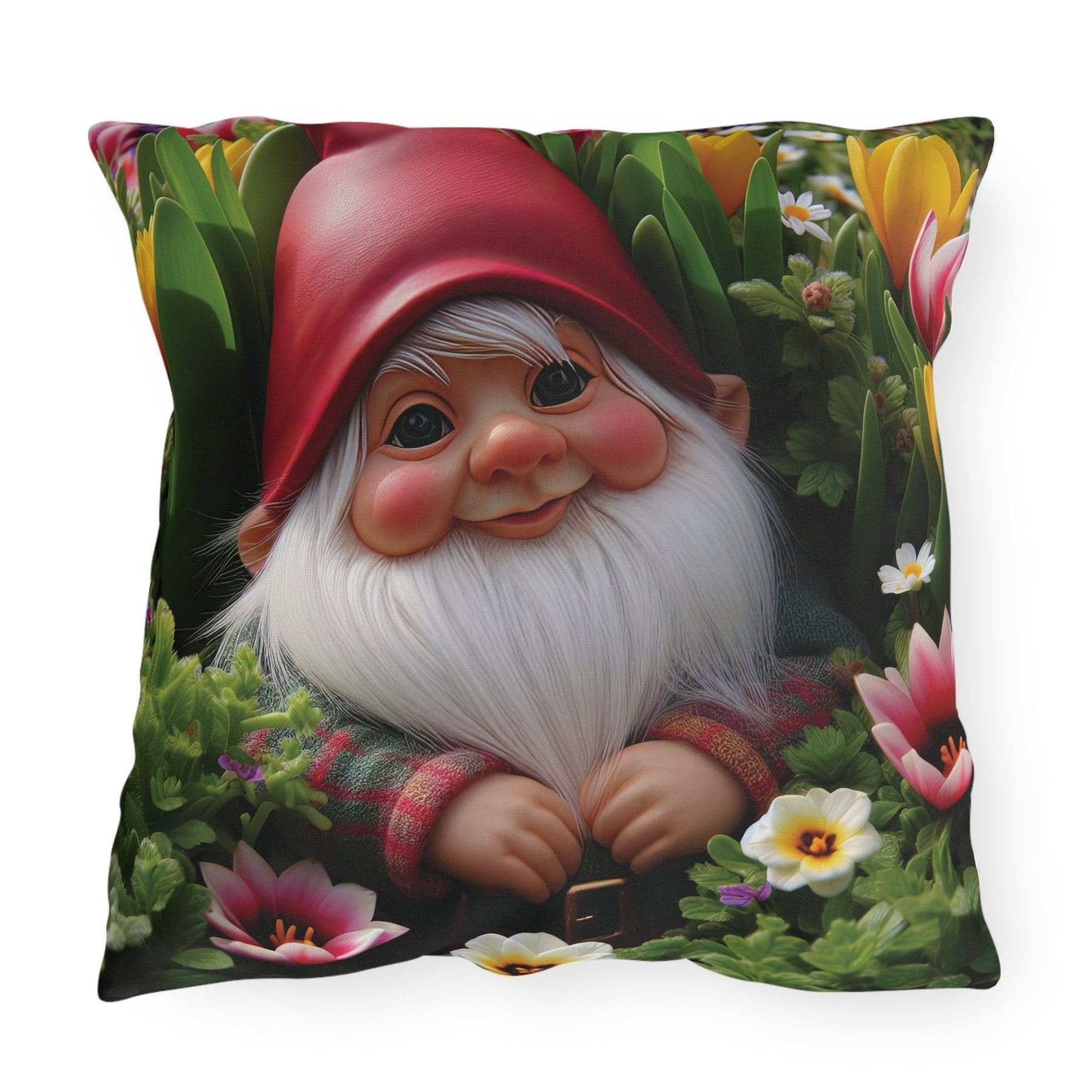 Gnome & Flowers Outdoor Pillow, Qty 1, (9) - Janlyn's Crafts