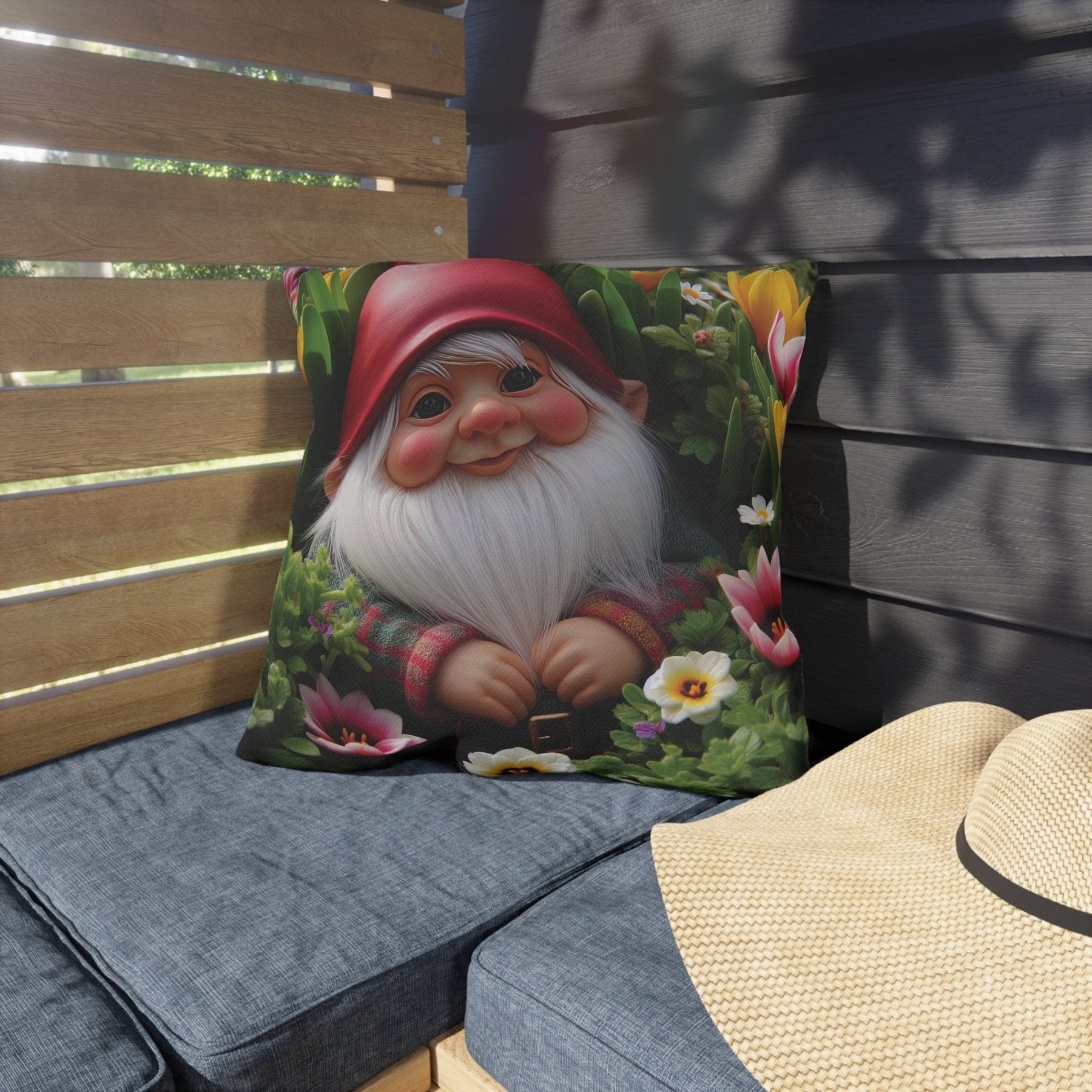 Gnome & Flowers Outdoor Pillow, Qty 1, (9) - Janlyn's Crafts