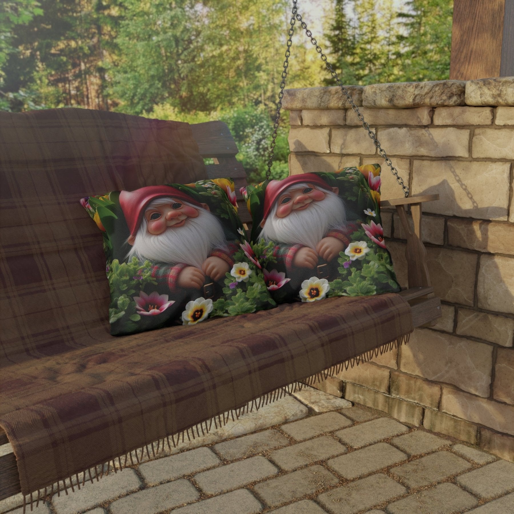 Gnome & Flowers Outdoor Pillow, Qty 1, (9) - Janlyn's Crafts