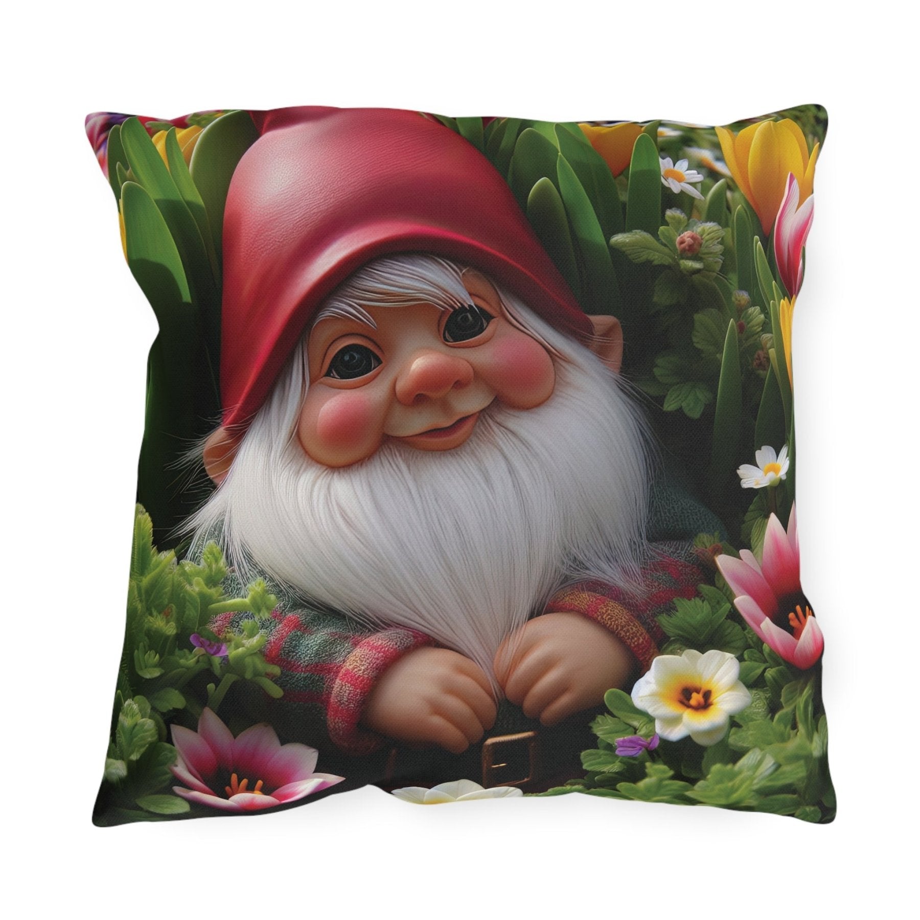 Gnome & Flowers Outdoor Pillow, Qty 1, (9) - Janlyn's Crafts