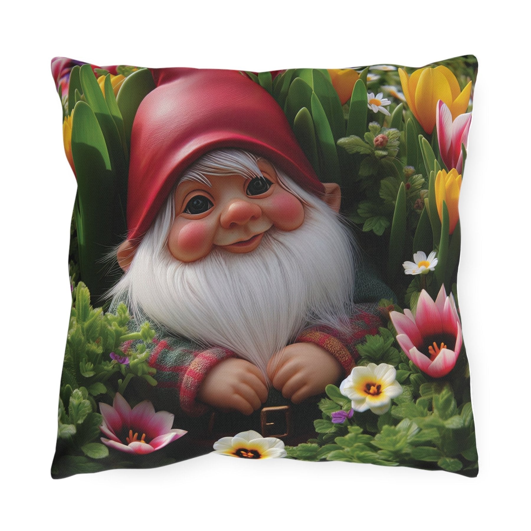 Gnome & Flowers Outdoor Pillow, Qty 1, (9) - Janlyn's Crafts