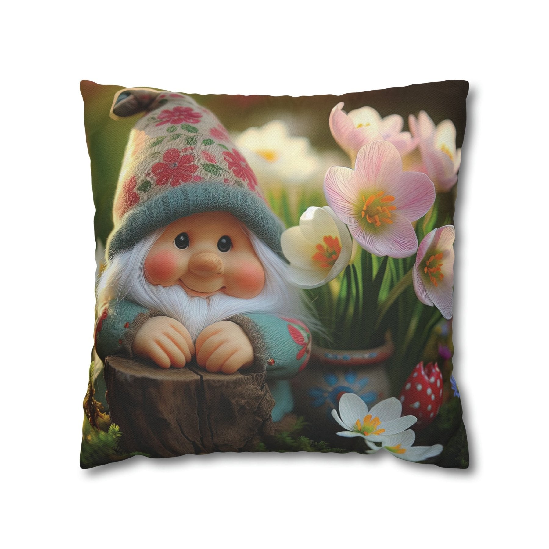 Gnome & Flowers Throw Pillow Cover, Throw Pillow Case, Qty 1, (1) - Janlyn's Crafts