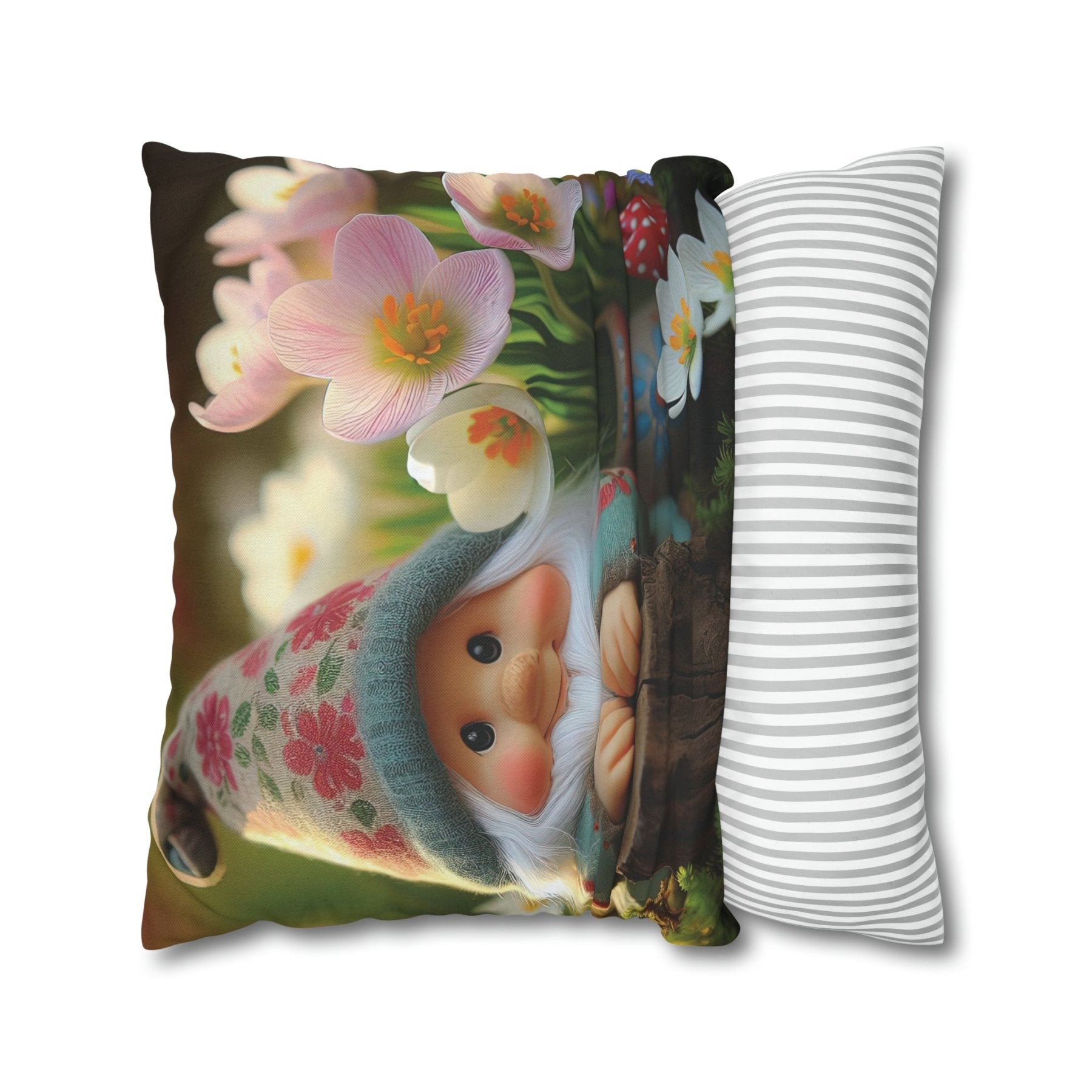 Gnome & Flowers Throw Pillow Cover, Throw Pillow Case, Qty 1, (1) - Janlyn's Crafts