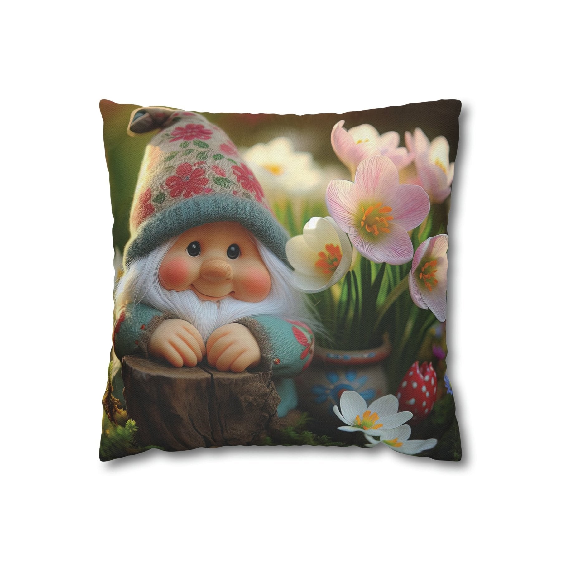 Gnome & Flowers Throw Pillow Cover, Throw Pillow Case, Qty 1, (1) - Janlyn's Crafts