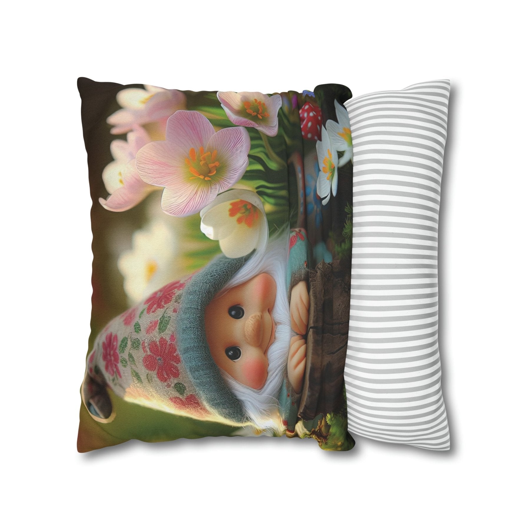 Gnome & Flowers Throw Pillow Cover, Throw Pillow Case, Qty 1, (1) - Janlyn's Crafts