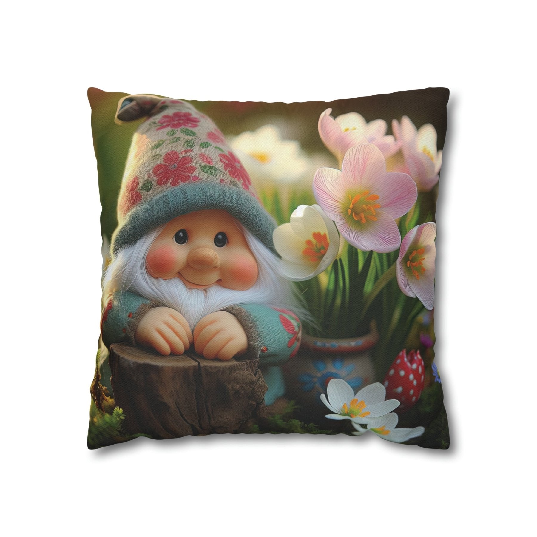 Gnome & Flowers Throw Pillow Cover, Throw Pillow Case, Qty 1, (1) - Janlyn's Crafts