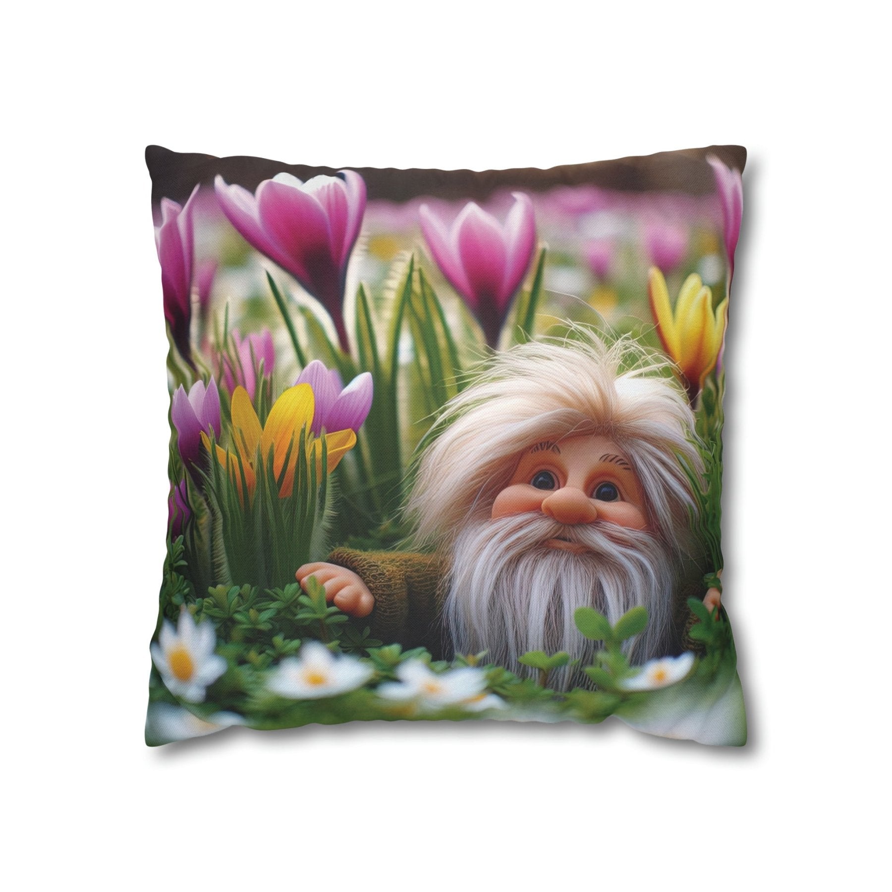 Gnome & Flowers Throw Pillow Cover, Throw Pillow Case, Qty 1, (10) - Janlyn's Crafts