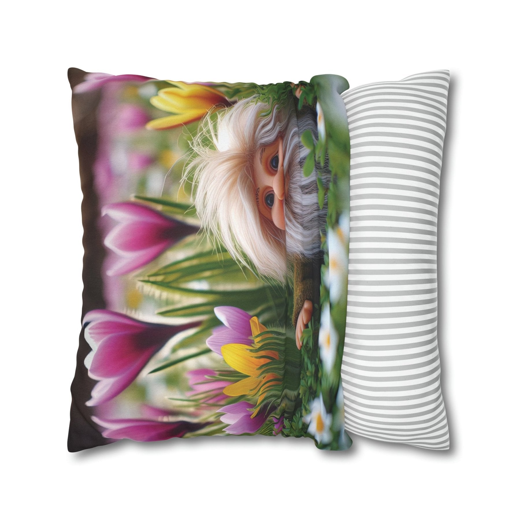 Gnome & Flowers Throw Pillow Cover, Throw Pillow Case, Qty 1, (10) - Janlyn's Crafts