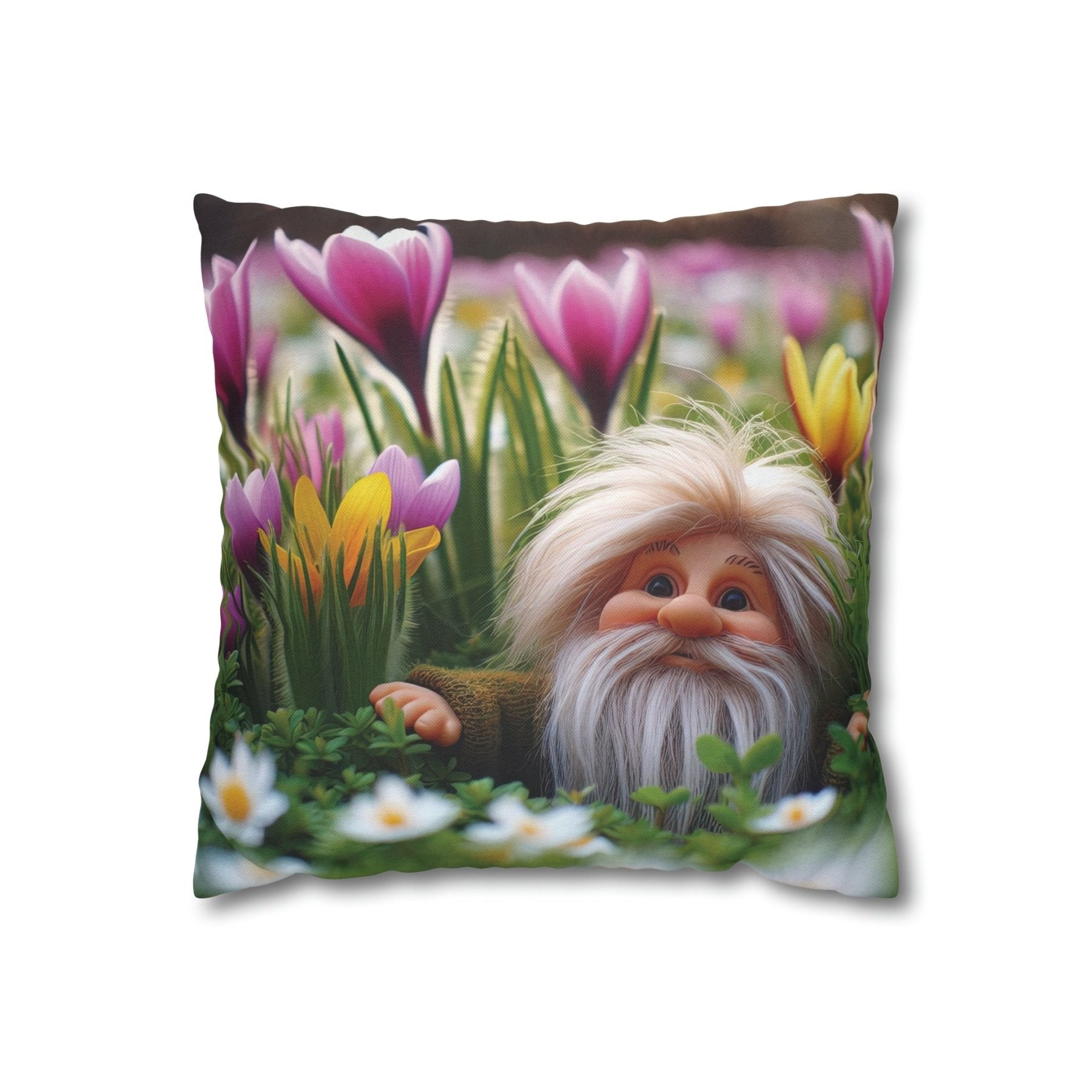 Gnome & Flowers Throw Pillow Cover, Throw Pillow Case, Qty 1, (10) - Janlyn's Crafts