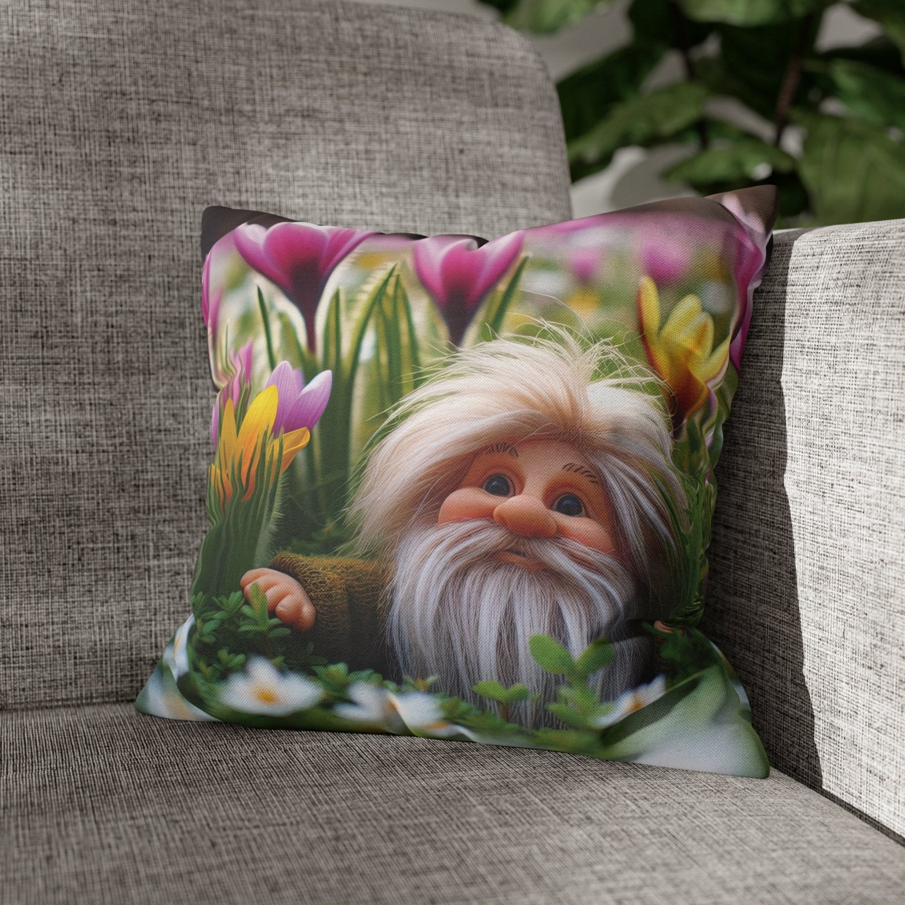 Gnome & Flowers Throw Pillow Cover, Throw Pillow Case, Qty 1, (10) - Janlyn's Crafts