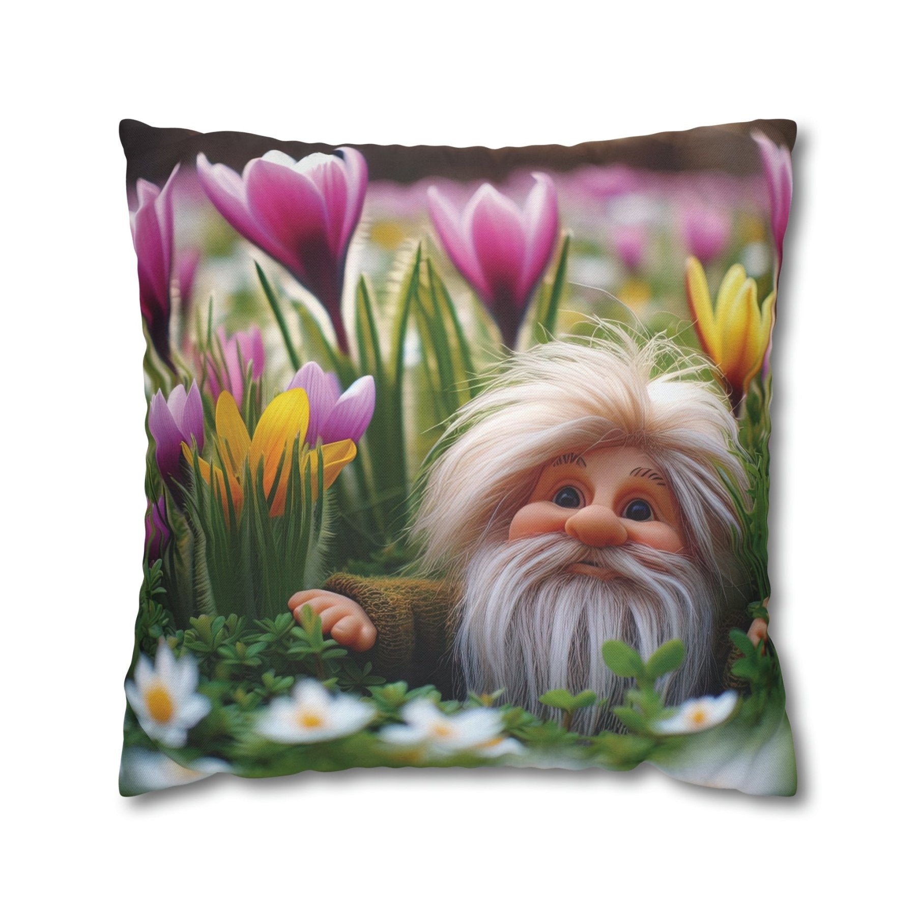 Gnome & Flowers Throw Pillow Cover, Throw Pillow Case, Qty 1, (10) - Janlyn's Crafts