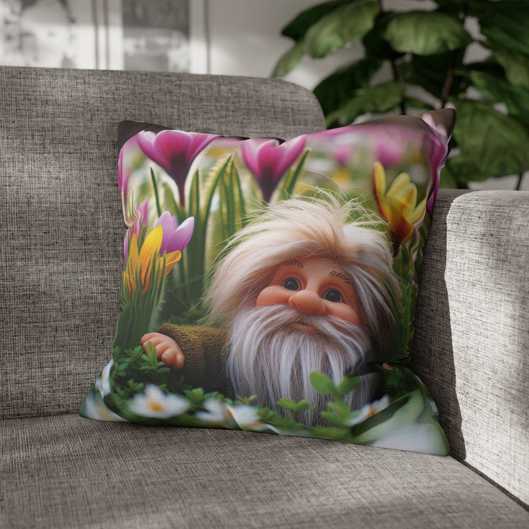 Gnome & Flowers Throw Pillow Cover, Throw Pillow Case, Qty 1, (10) - Janlyn's Crafts