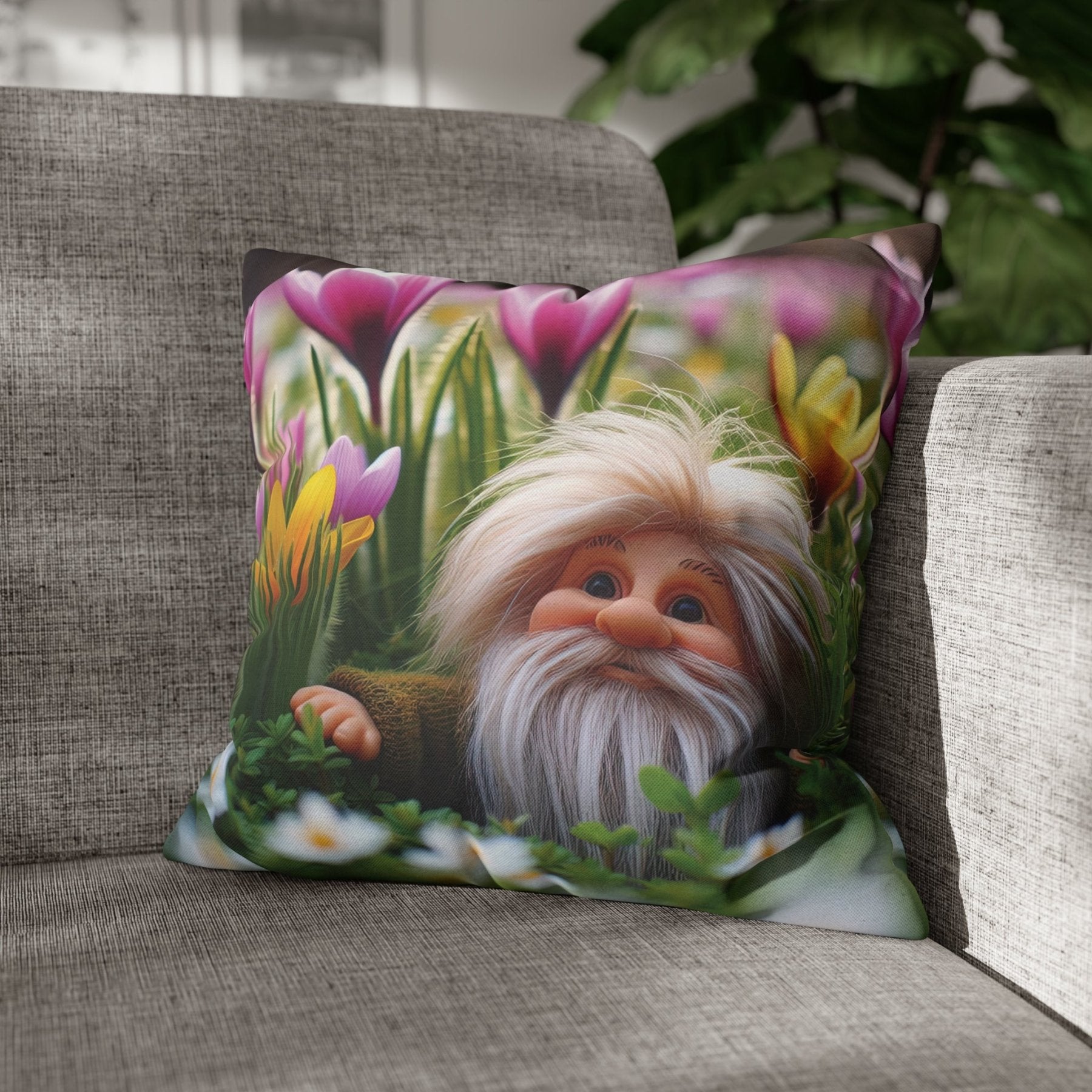 Gnome & Flowers Throw Pillow Cover, Throw Pillow Case, Qty 1, (10) - Janlyn's Crafts