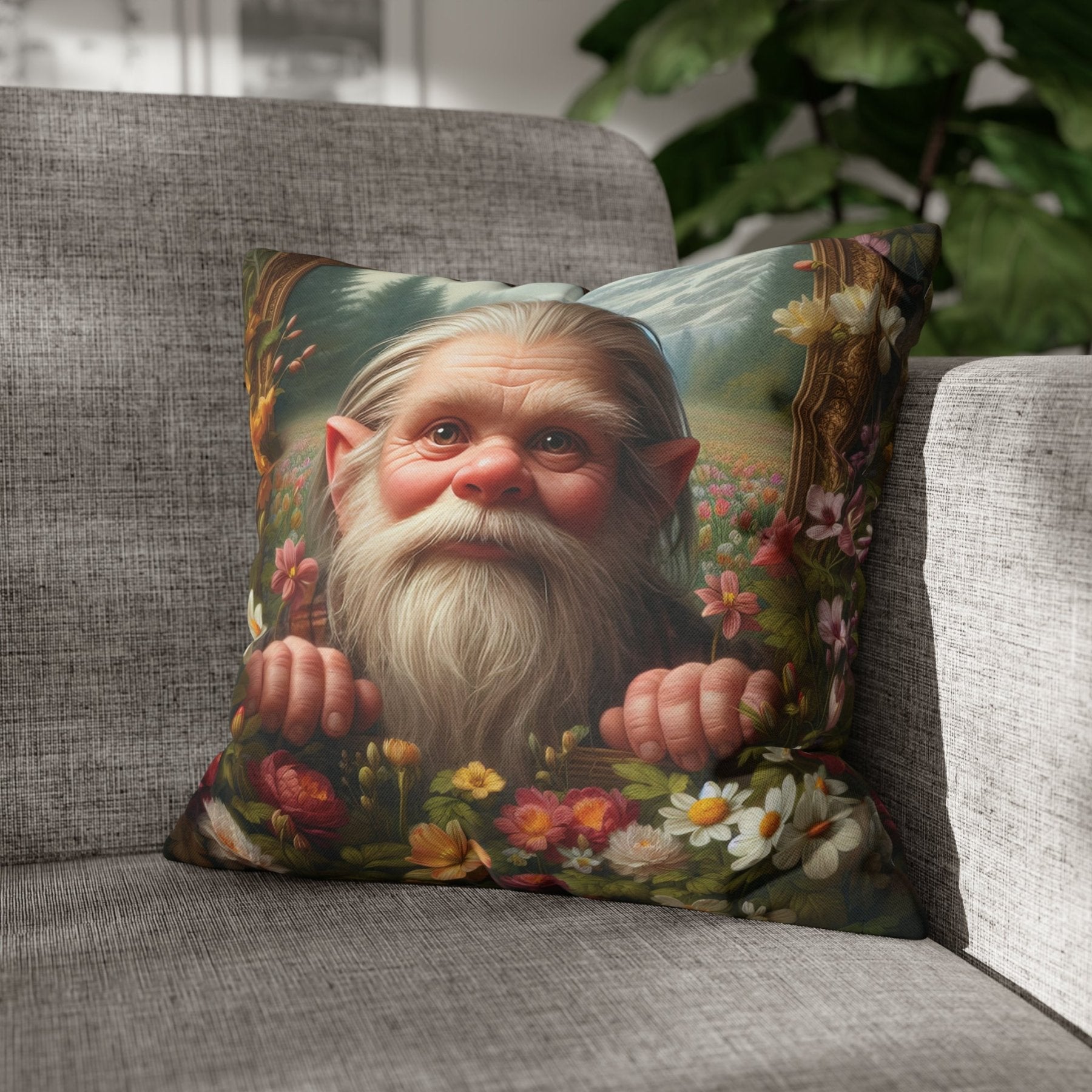 Gnome & Flowers Throw Pillow Cover, Throw Pillow Case, Qty 1, (11) - Janlyn's Crafts