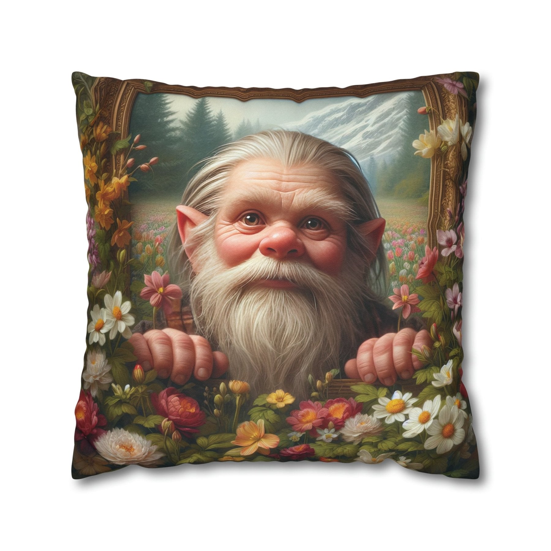 Gnome & Flowers Throw Pillow Cover, Throw Pillow Case, Qty 1, (11) - Janlyn's Crafts