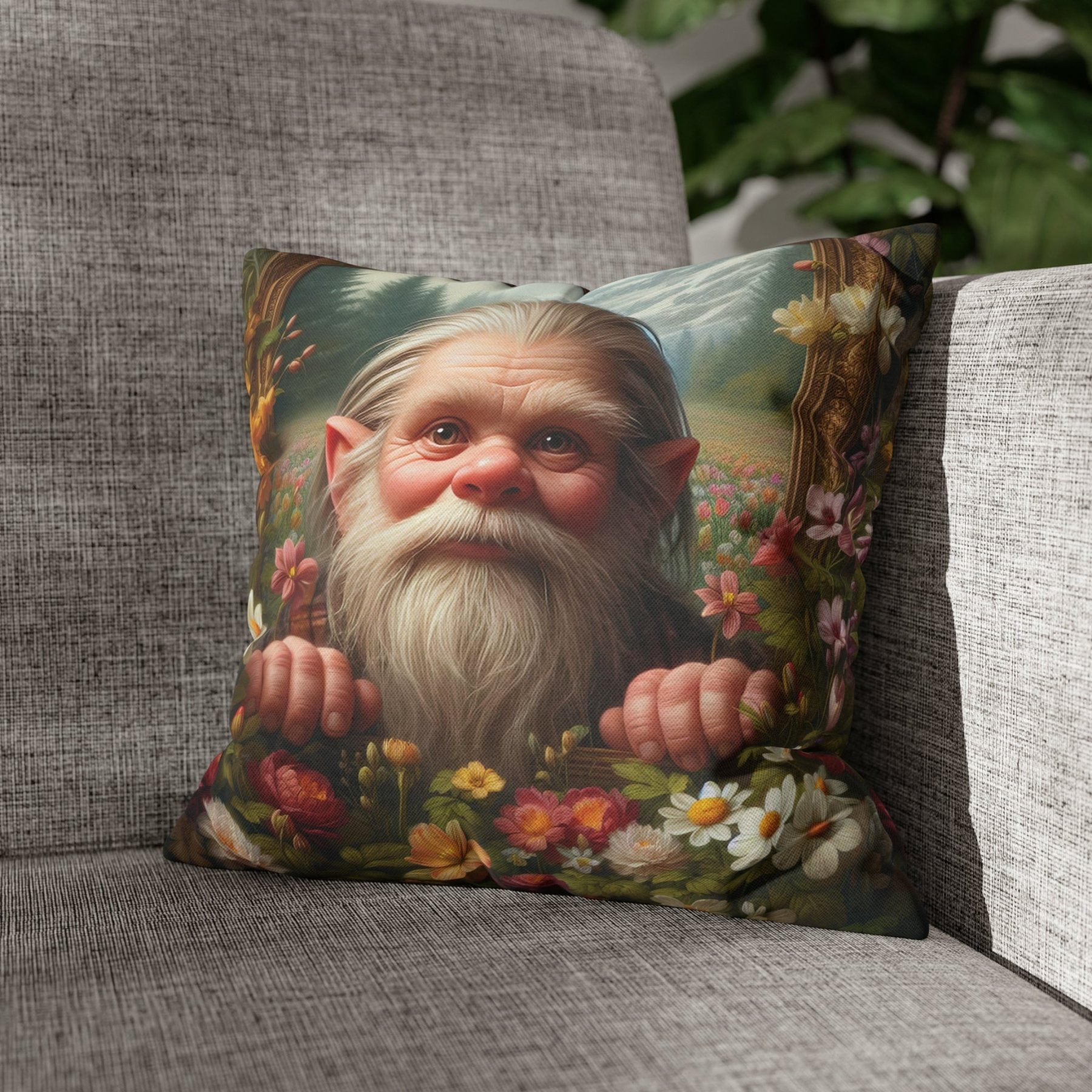 Gnome & Flowers Throw Pillow Cover, Throw Pillow Case, Qty 1, (11) - Janlyn's Crafts