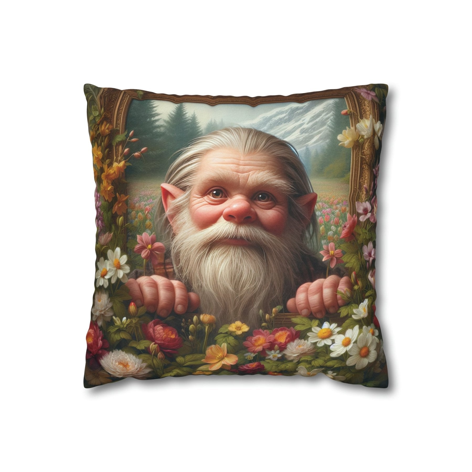 Gnome & Flowers Throw Pillow Cover, Throw Pillow Case, Qty 1, (11) - Janlyn's Crafts