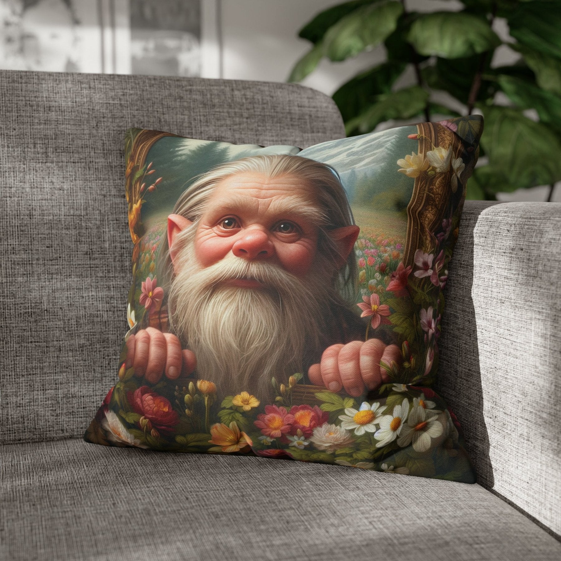 Gnome & Flowers Throw Pillow Cover, Throw Pillow Case, Qty 1, (11) - Janlyn's Crafts