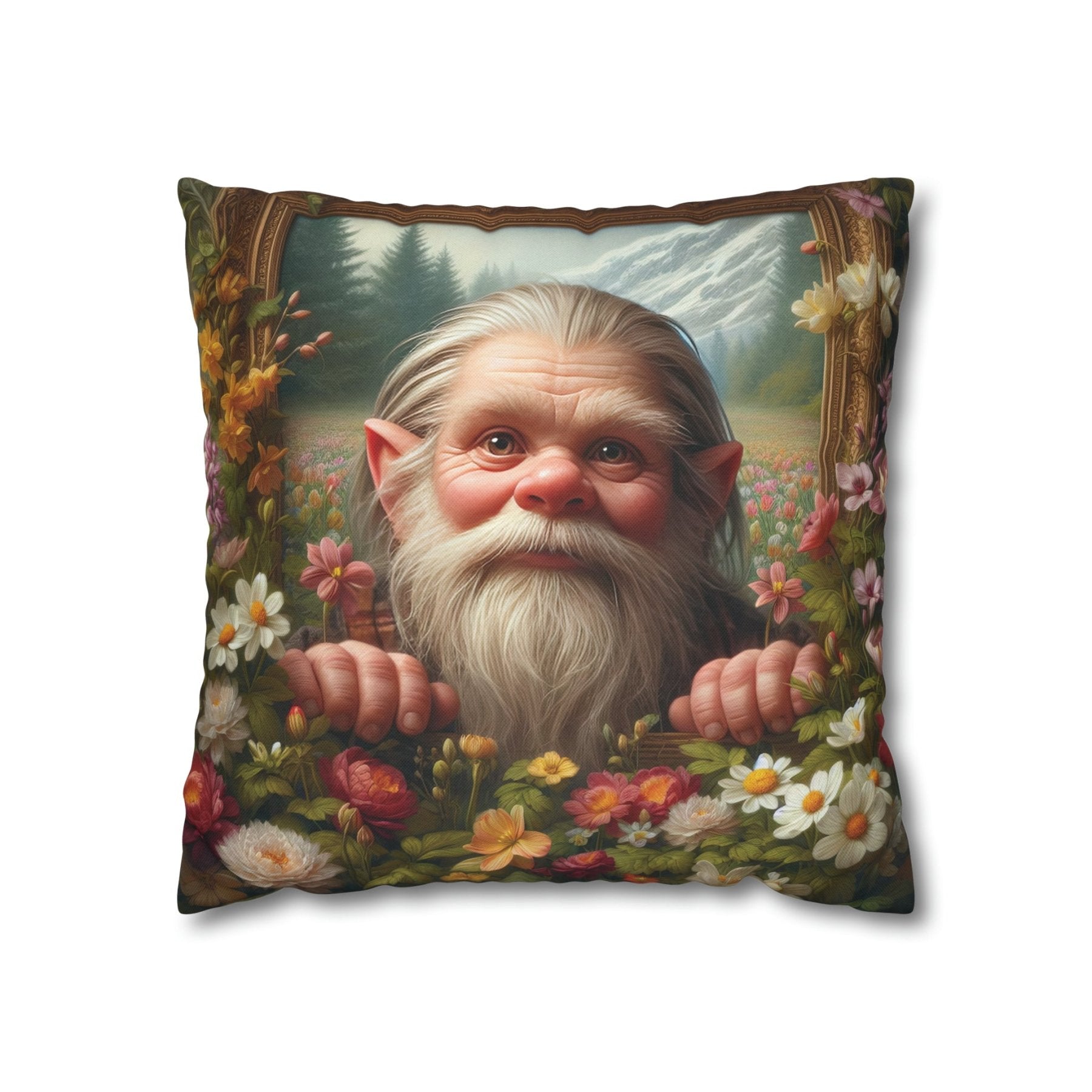 Gnome & Flowers Throw Pillow Cover, Throw Pillow Case, Qty 1, (11) - Janlyn's Crafts