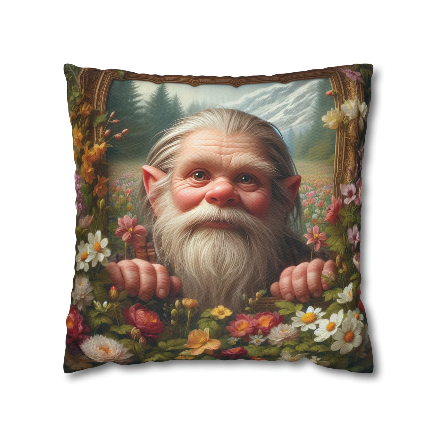 Gnome & Flowers Throw Pillow Cover, Throw Pillow Case, Qty 1, (11) - Janlyn's Crafts