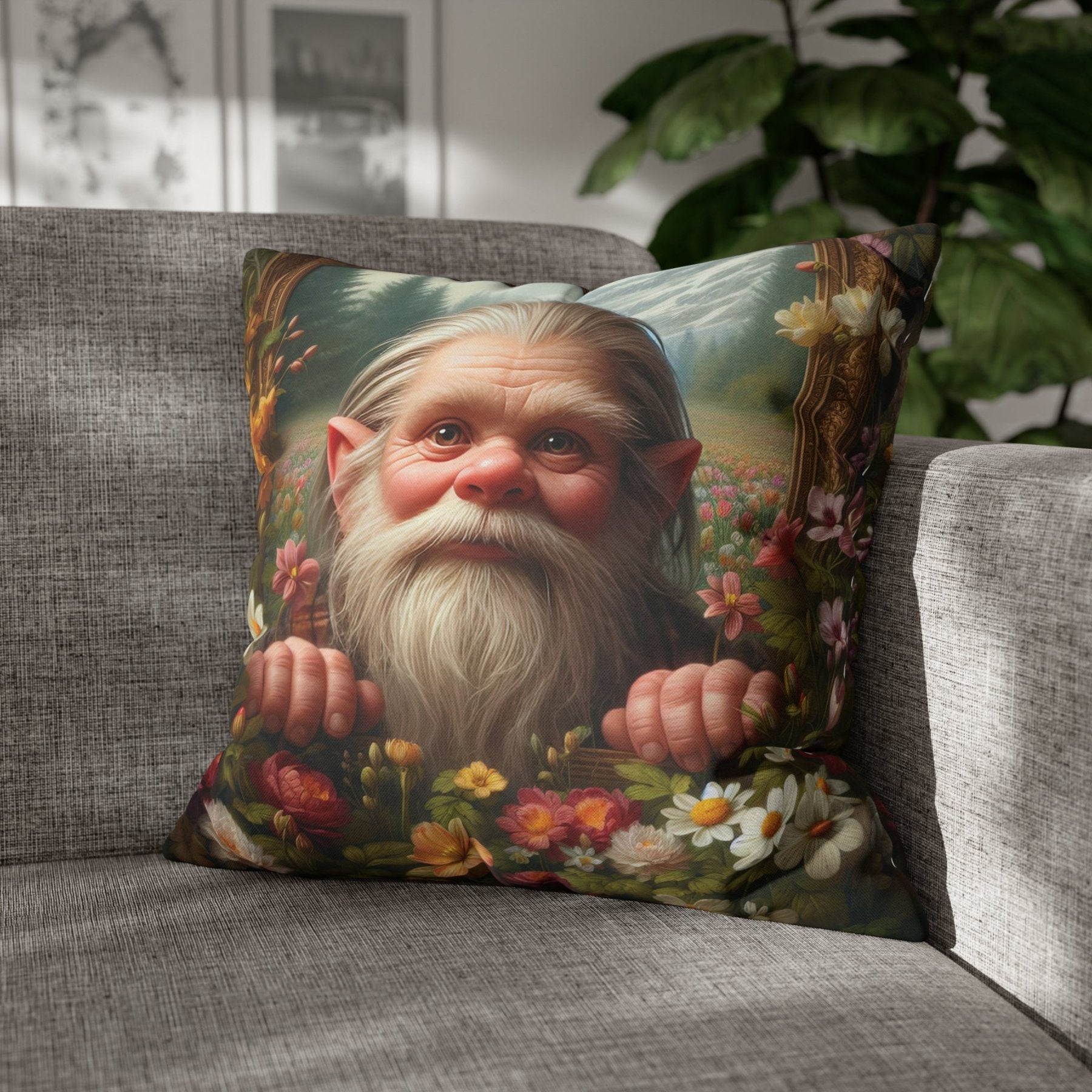 Gnome & Flowers Throw Pillow Cover, Throw Pillow Case, Qty 1, (11) - Janlyn's Crafts