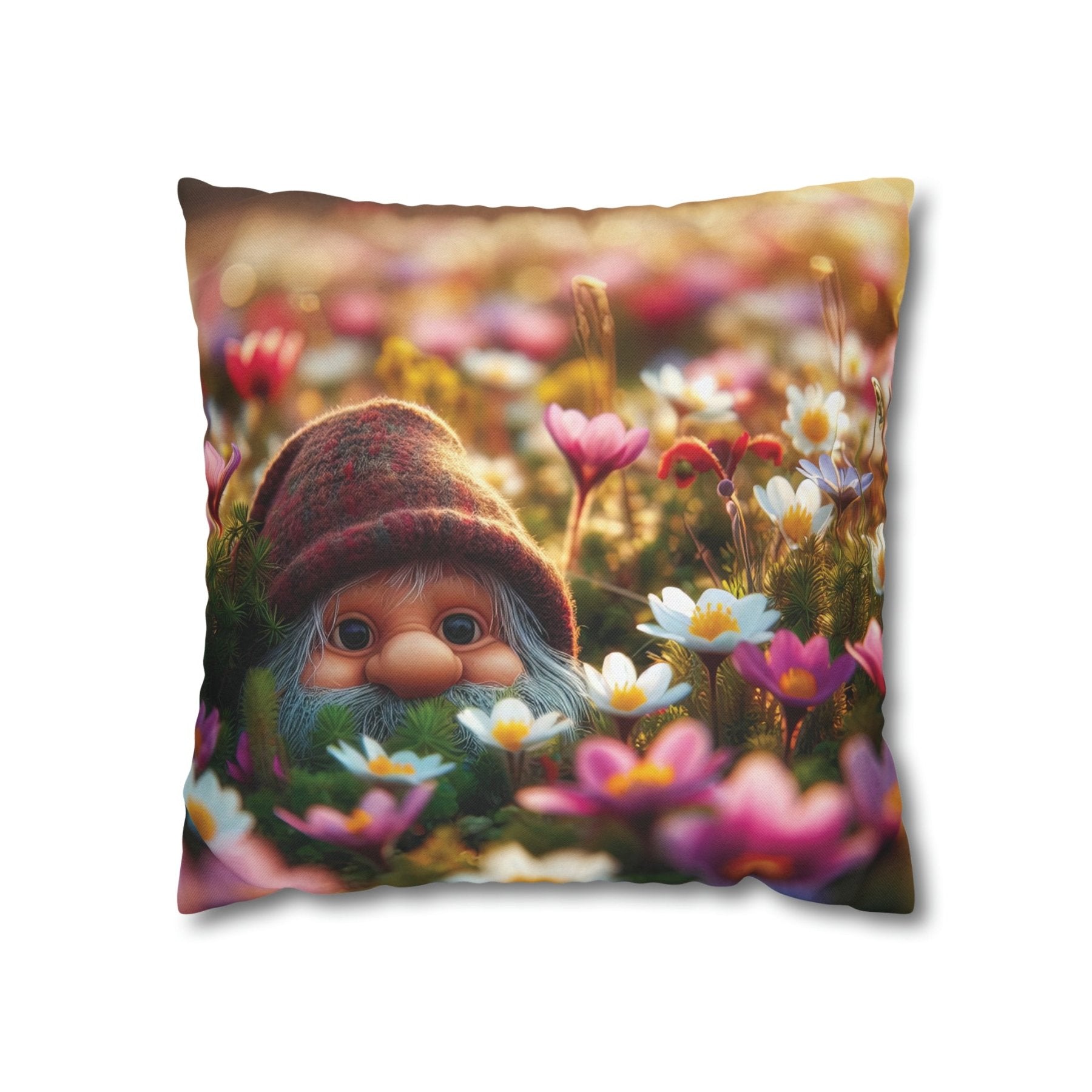 Gnome & Flowers Throw Pillow Cover, Throw Pillow Case, Qty 1, (12) - Janlyn's Crafts