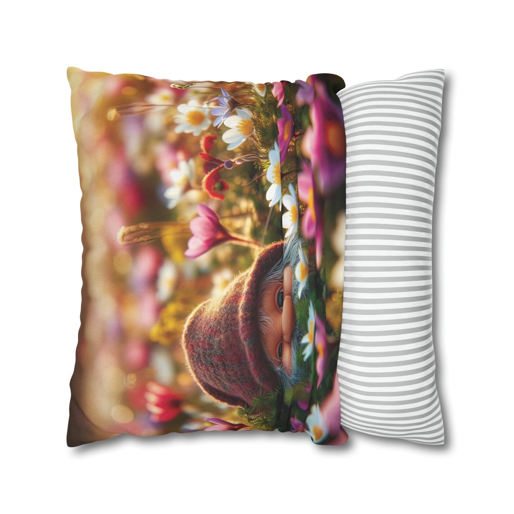 Gnome & Flowers Throw Pillow Cover, Throw Pillow Case, Qty 1, (12) - Janlyn's Crafts