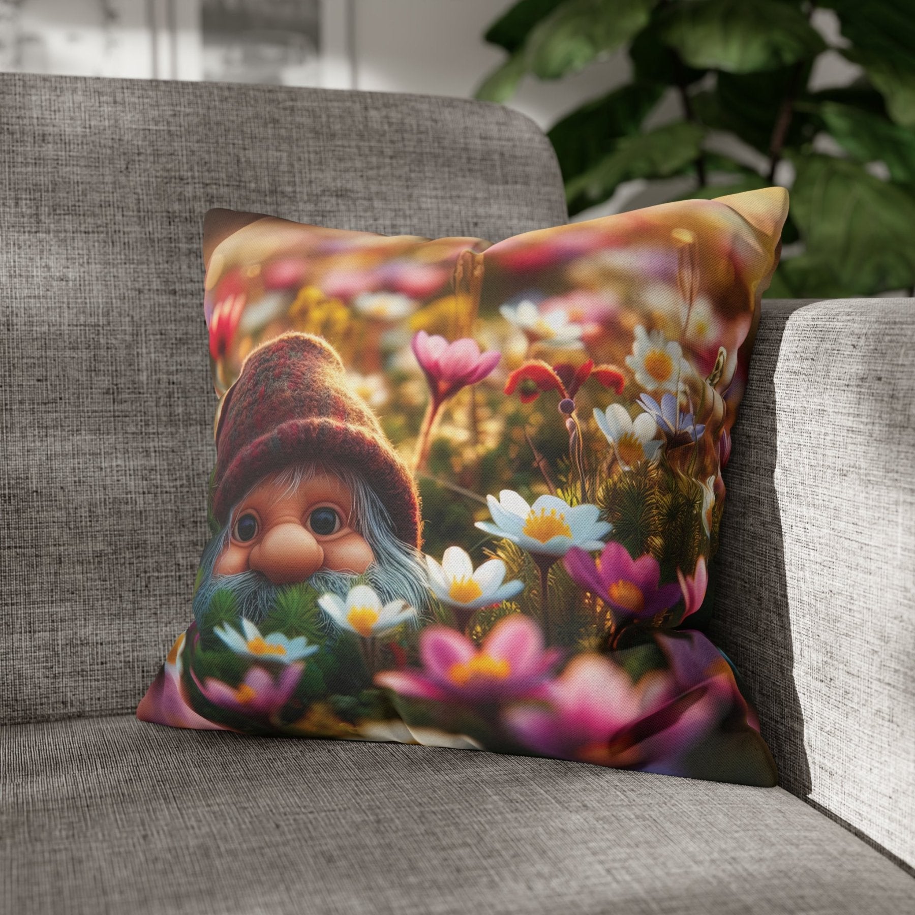 Gnome & Flowers Throw Pillow Cover, Throw Pillow Case, Qty 1, (12) - Janlyn's Crafts