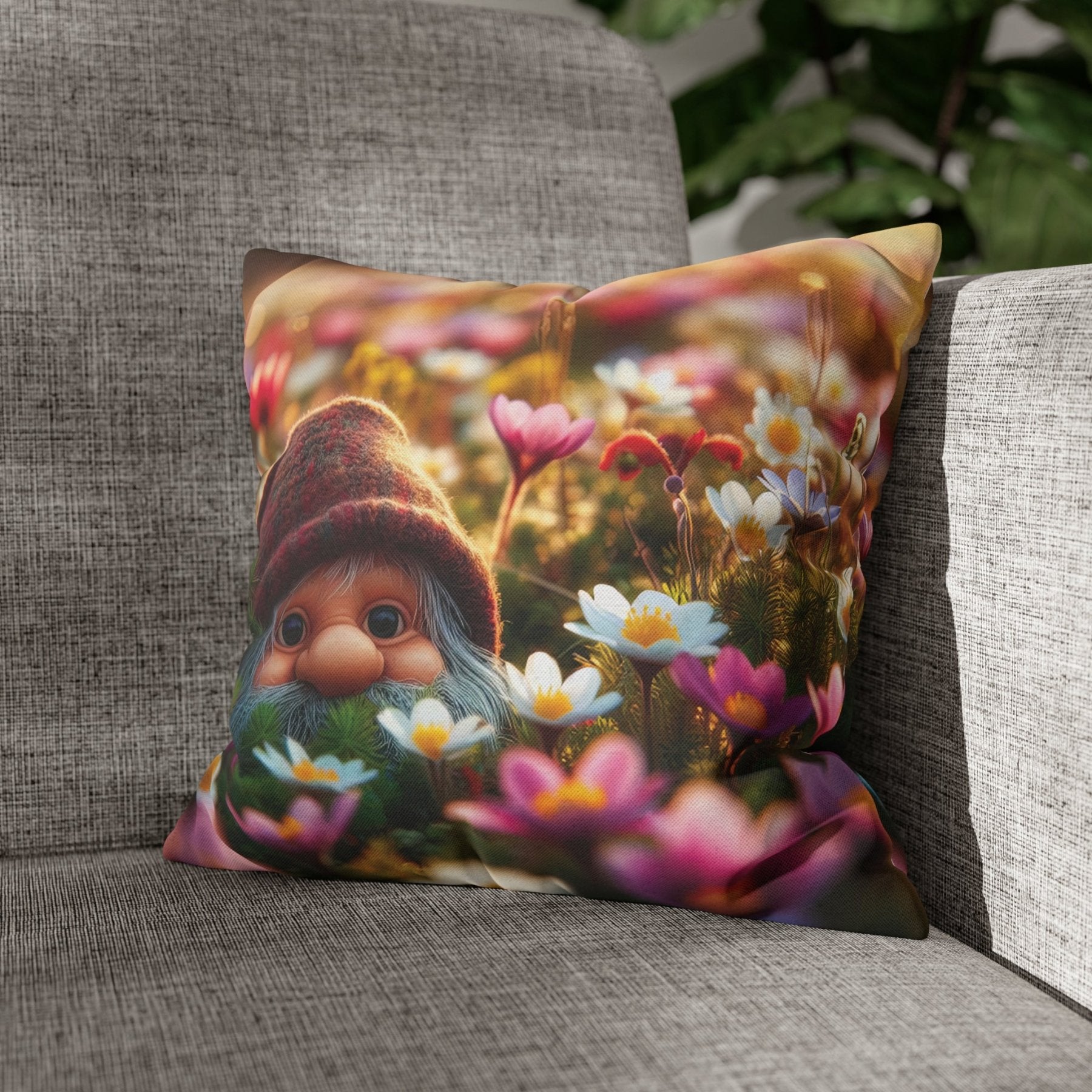 Gnome & Flowers Throw Pillow Cover, Throw Pillow Case, Qty 1, (12) - Janlyn's Crafts