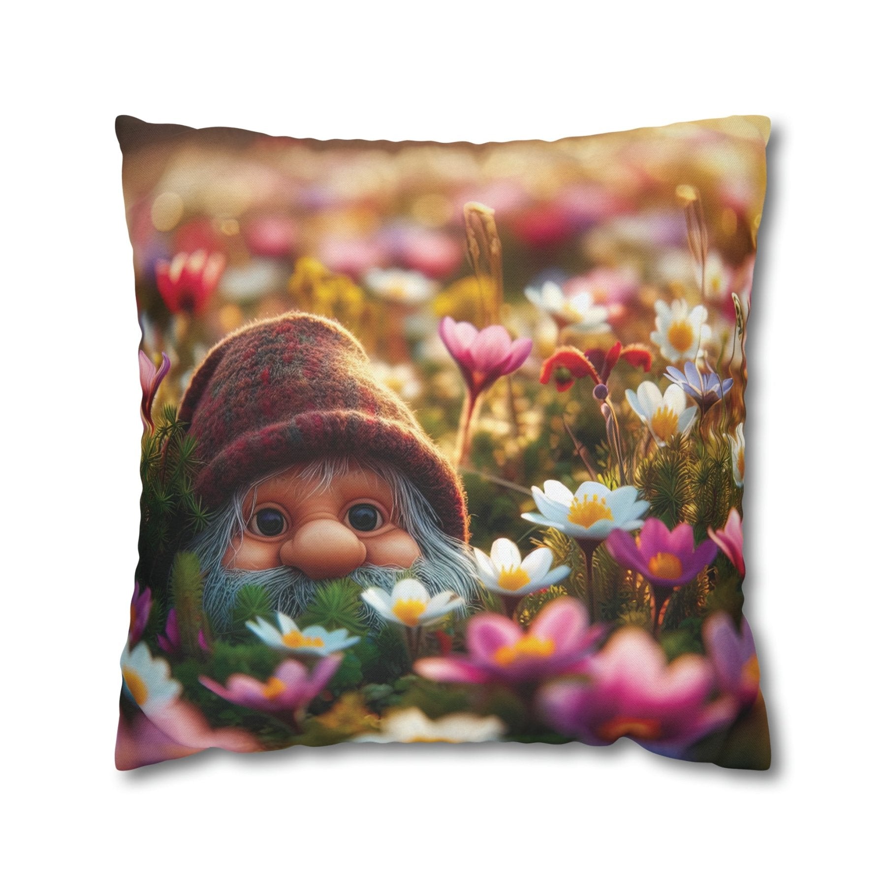 Gnome & Flowers Throw Pillow Cover, Throw Pillow Case, Qty 1, (12) - Janlyn's Crafts