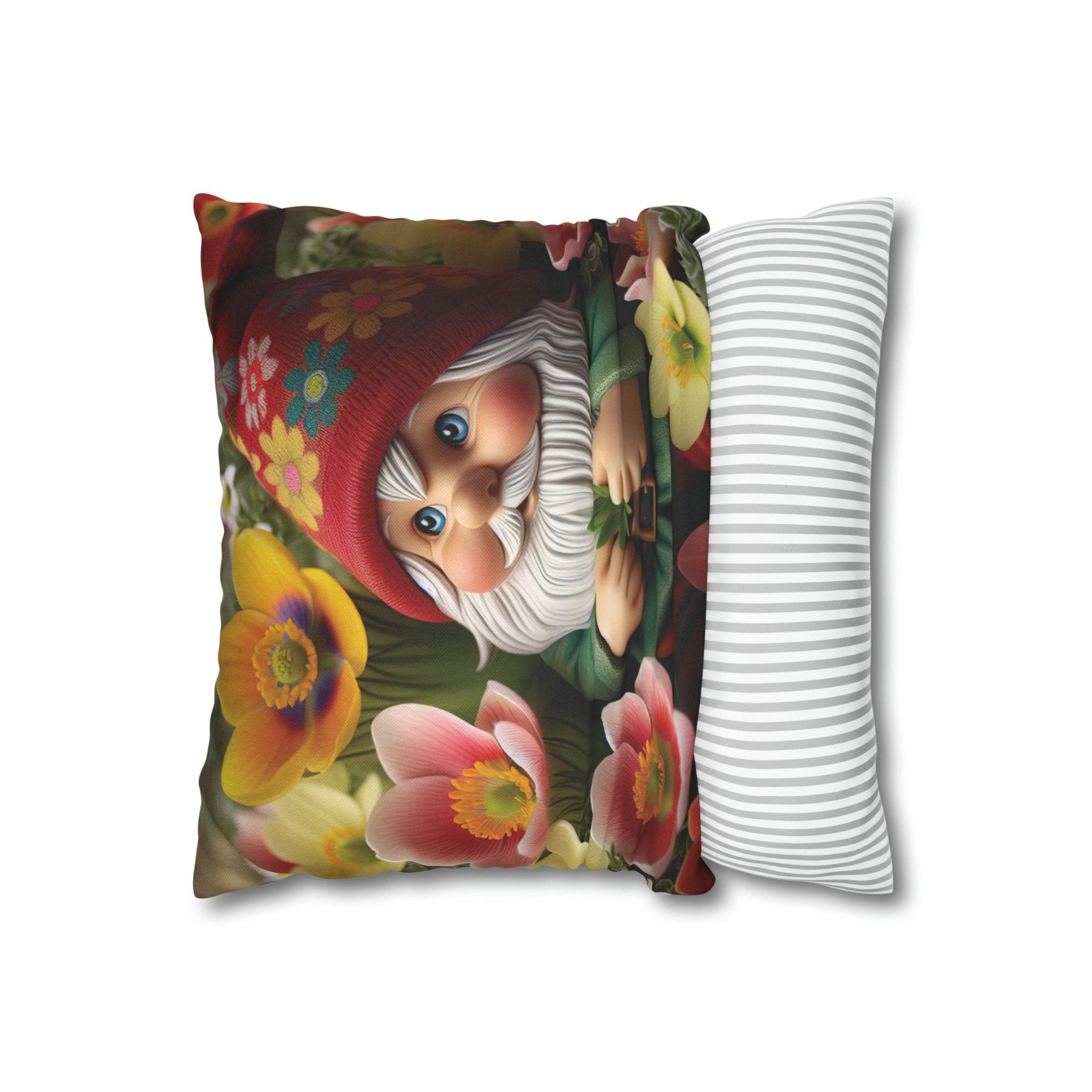 Gnome & Flowers Throw Pillow Cover, Throw Pillow Case, Qty 1, (13) - Janlyn's Crafts