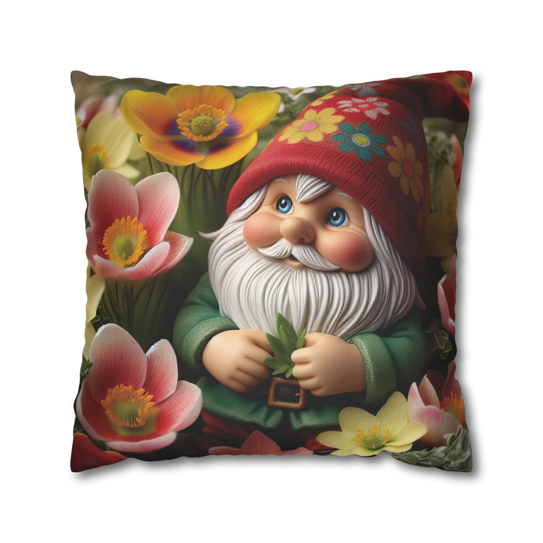 Gnome & Flowers Throw Pillow Cover, Throw Pillow Case, Qty 1, (13) - Janlyn's Crafts