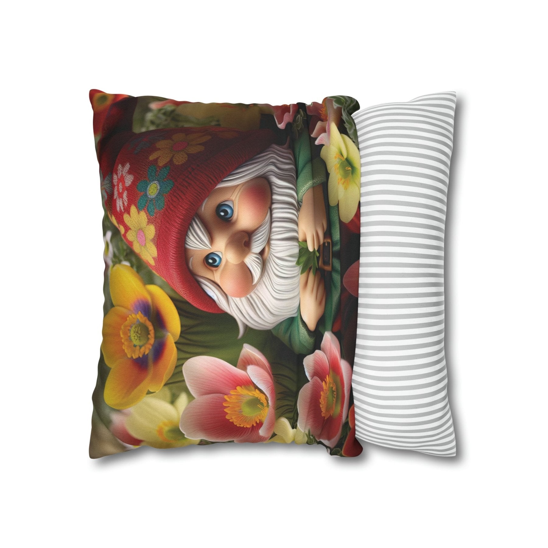 Gnome & Flowers Throw Pillow Cover, Throw Pillow Case, Qty 1, (13) - Janlyn's Crafts