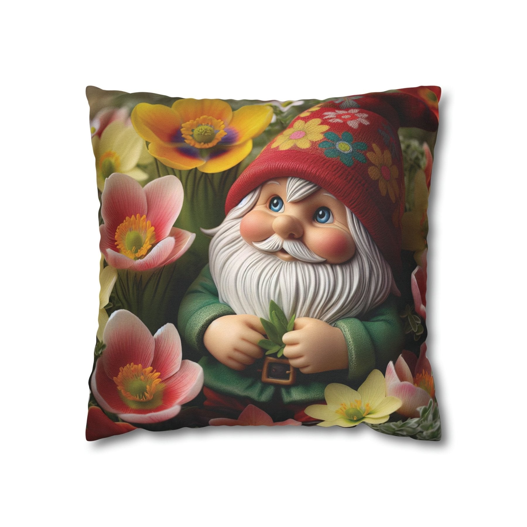 Gnome & Flowers Throw Pillow Cover, Throw Pillow Case, Qty 1, (13) - Janlyn's Crafts