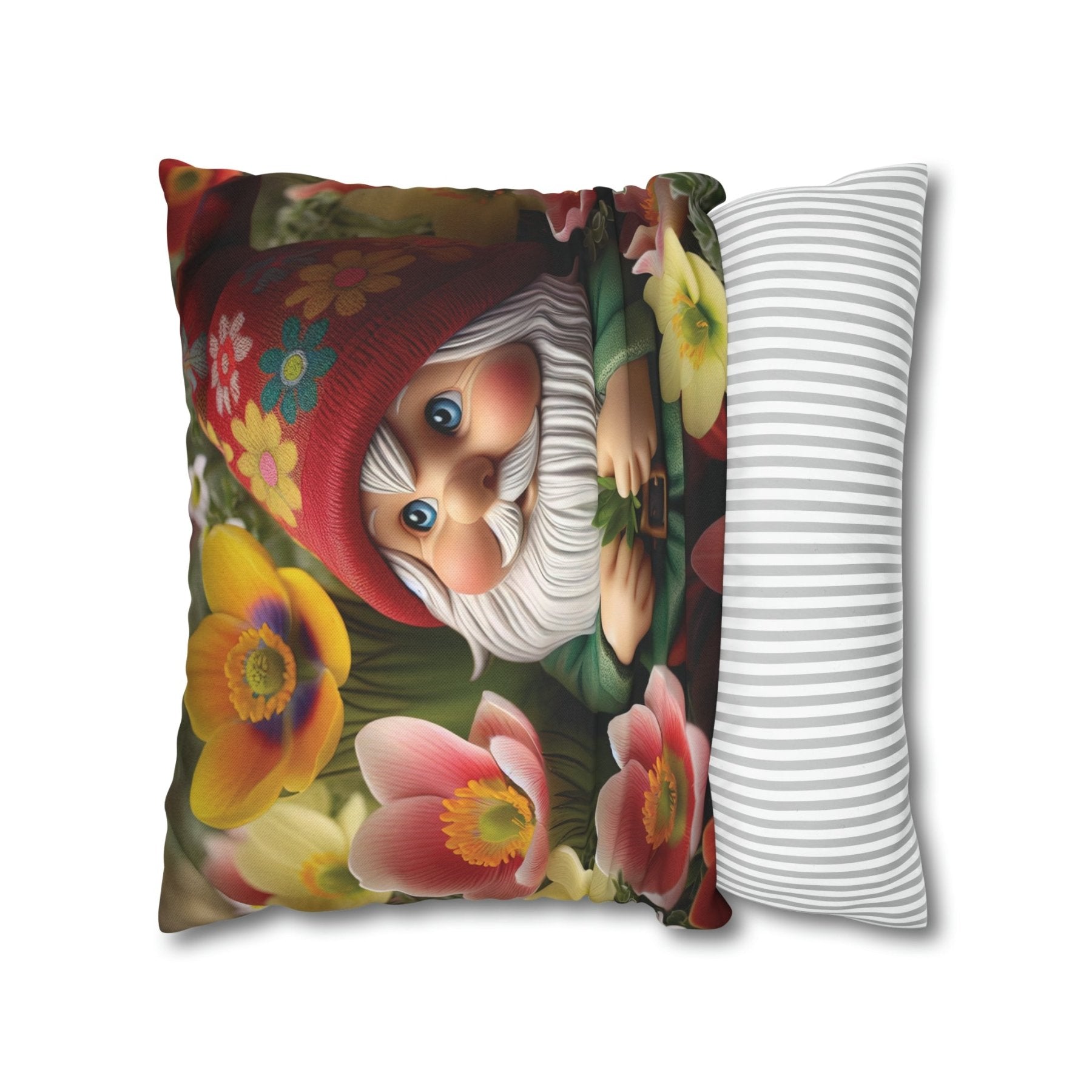 Gnome & Flowers Throw Pillow Cover, Throw Pillow Case, Qty 1, (13) - Janlyn's Crafts