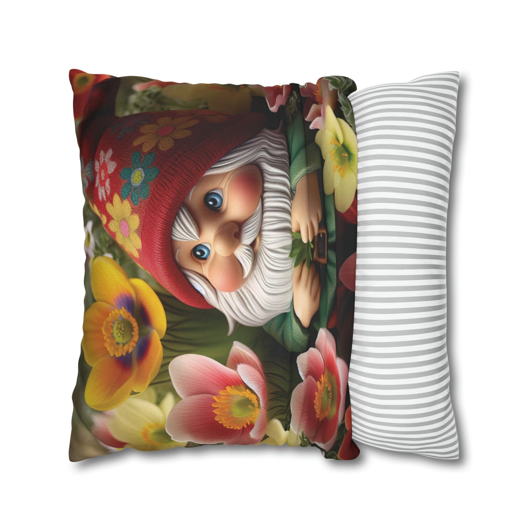 Gnome & Flowers Throw Pillow Cover, Throw Pillow Case, Qty 1, (13) - Janlyn's Crafts