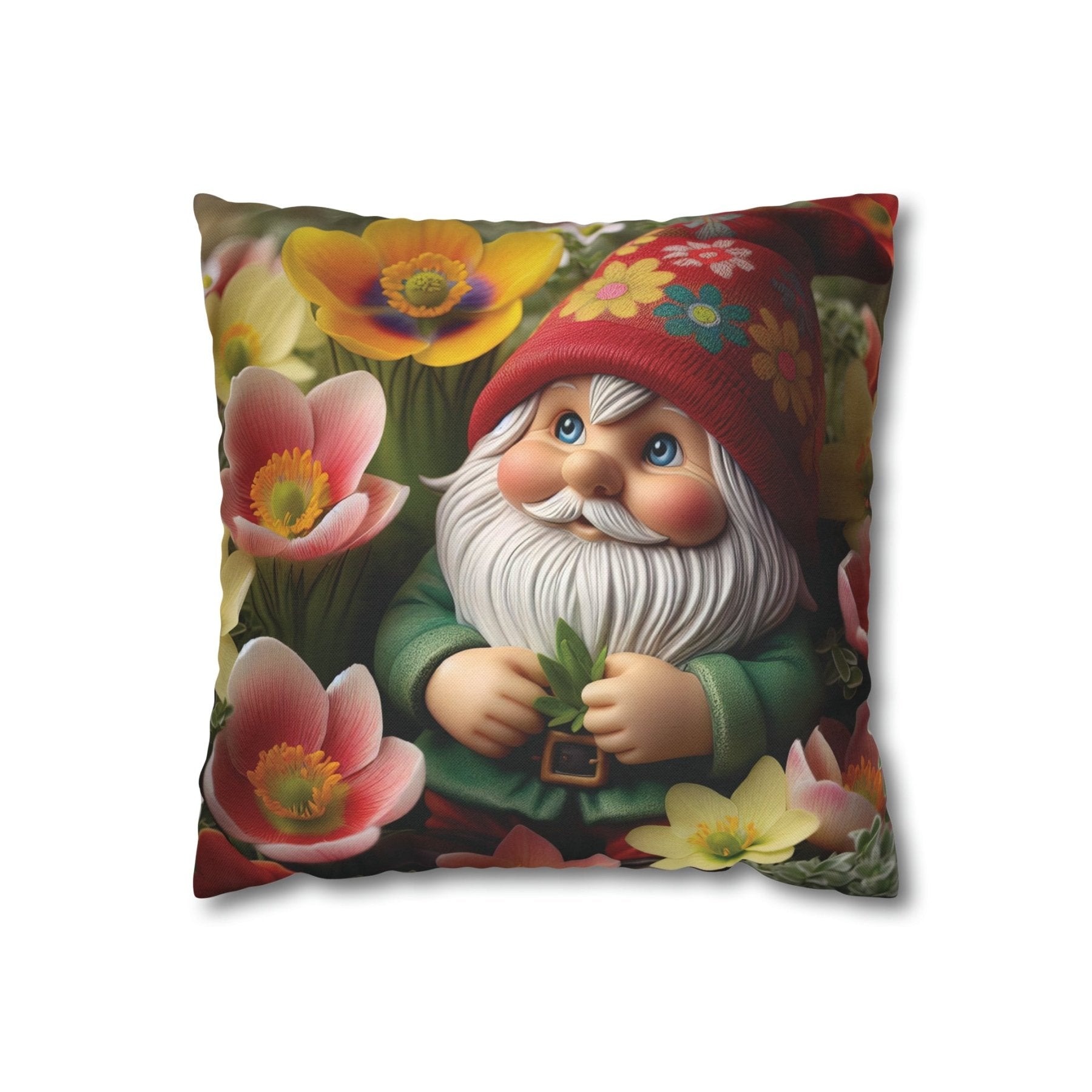 Gnome & Flowers Throw Pillow Cover, Throw Pillow Case, Qty 1, (13) - Janlyn's Crafts