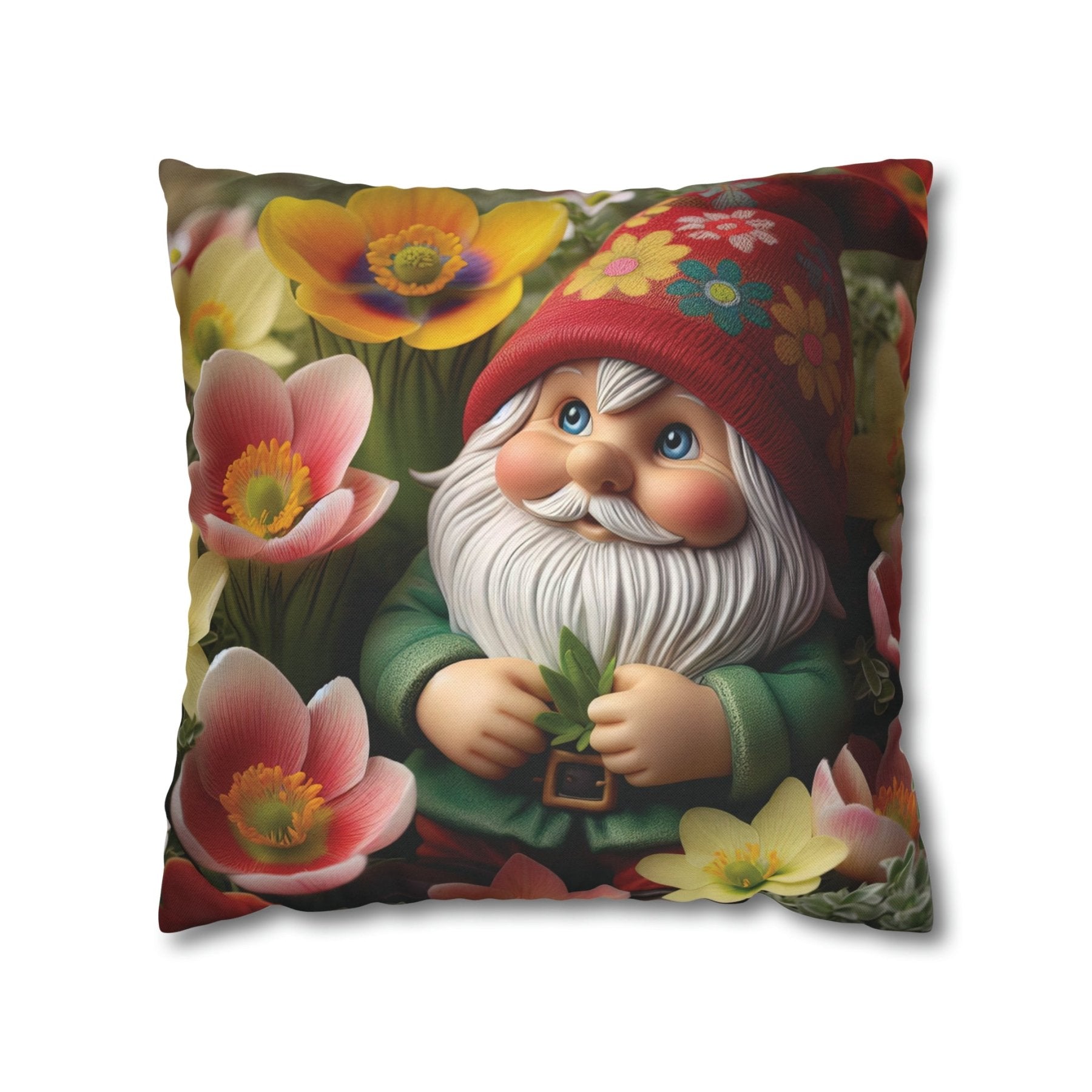 Gnome & Flowers Throw Pillow Cover, Throw Pillow Case, Qty 1, (13) - Janlyn's Crafts