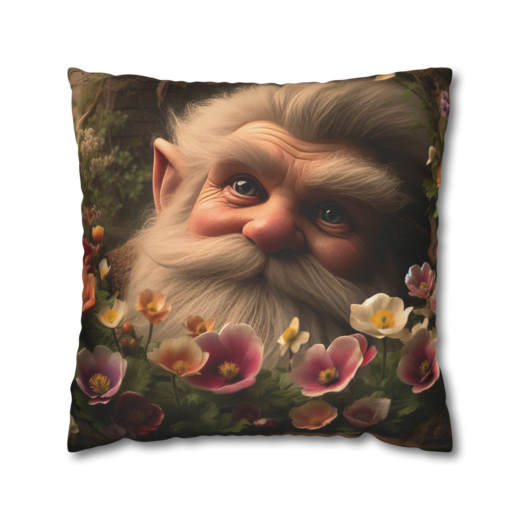 Gnome & Flowers Throw Pillow Cover, Throw Pillow Case, Qty 1, (14) - Janlyn's Crafts