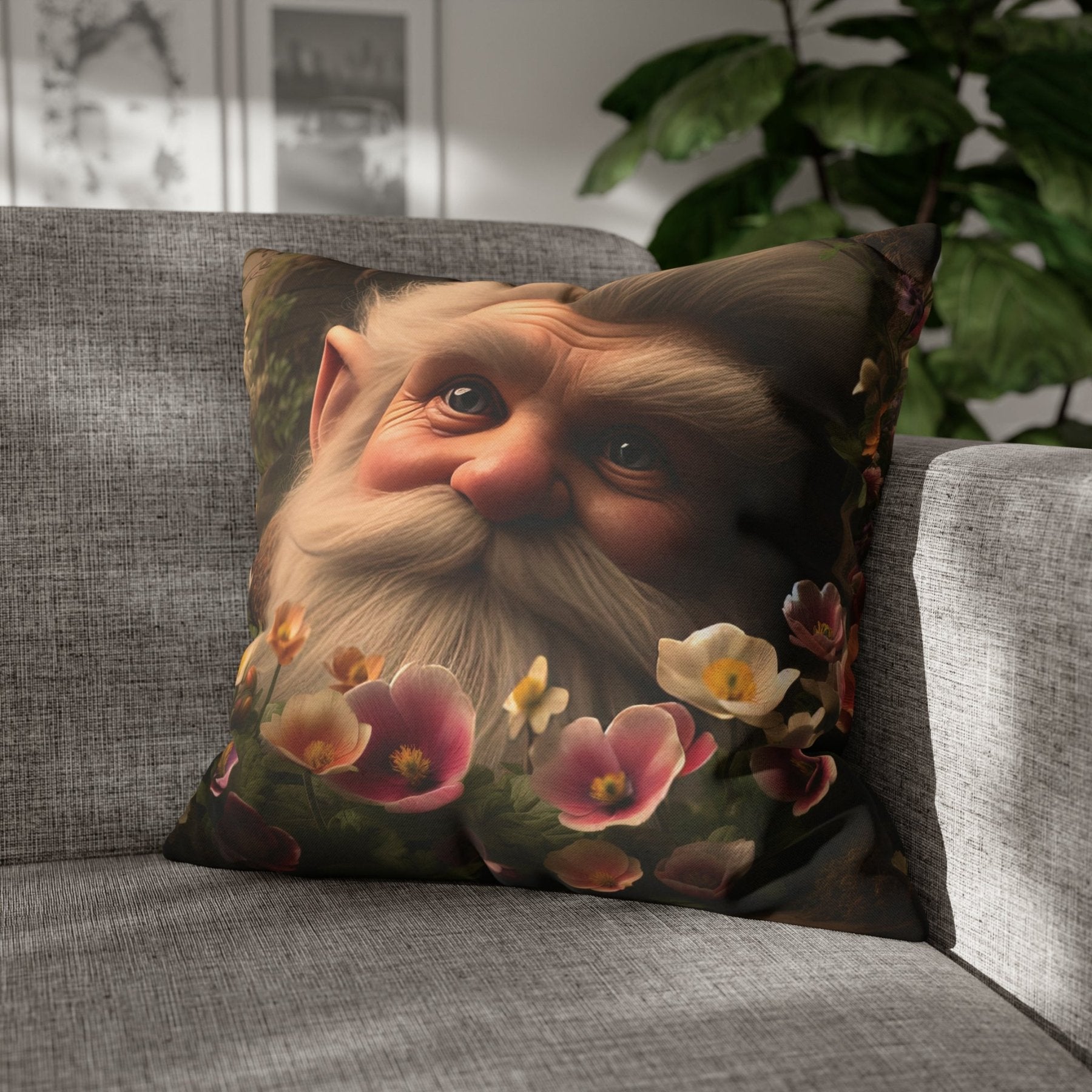 Gnome & Flowers Throw Pillow Cover, Throw Pillow Case, Qty 1, (14) - Janlyn's Crafts