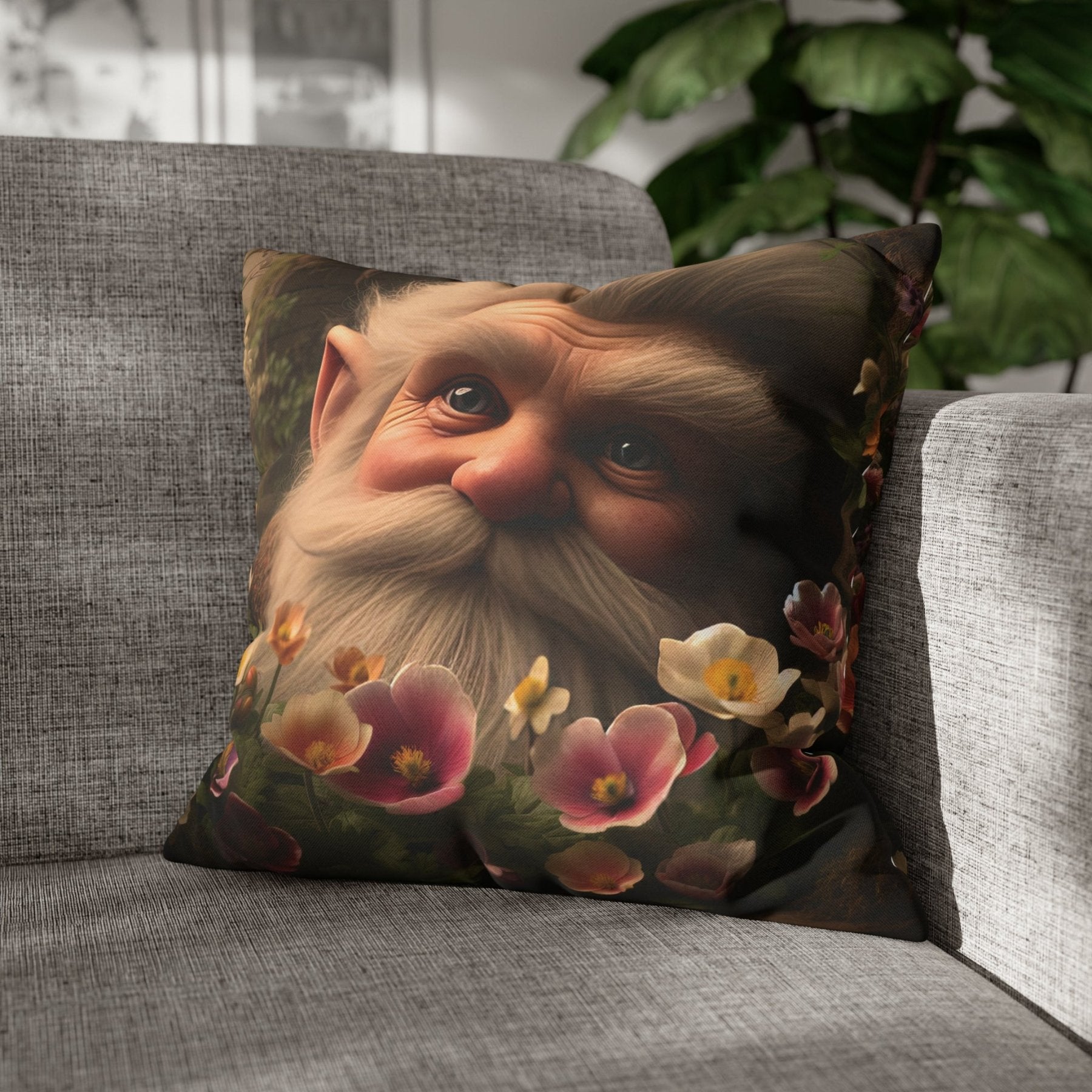 Gnome & Flowers Throw Pillow Cover, Throw Pillow Case, Qty 1, (14) - Janlyn's Crafts