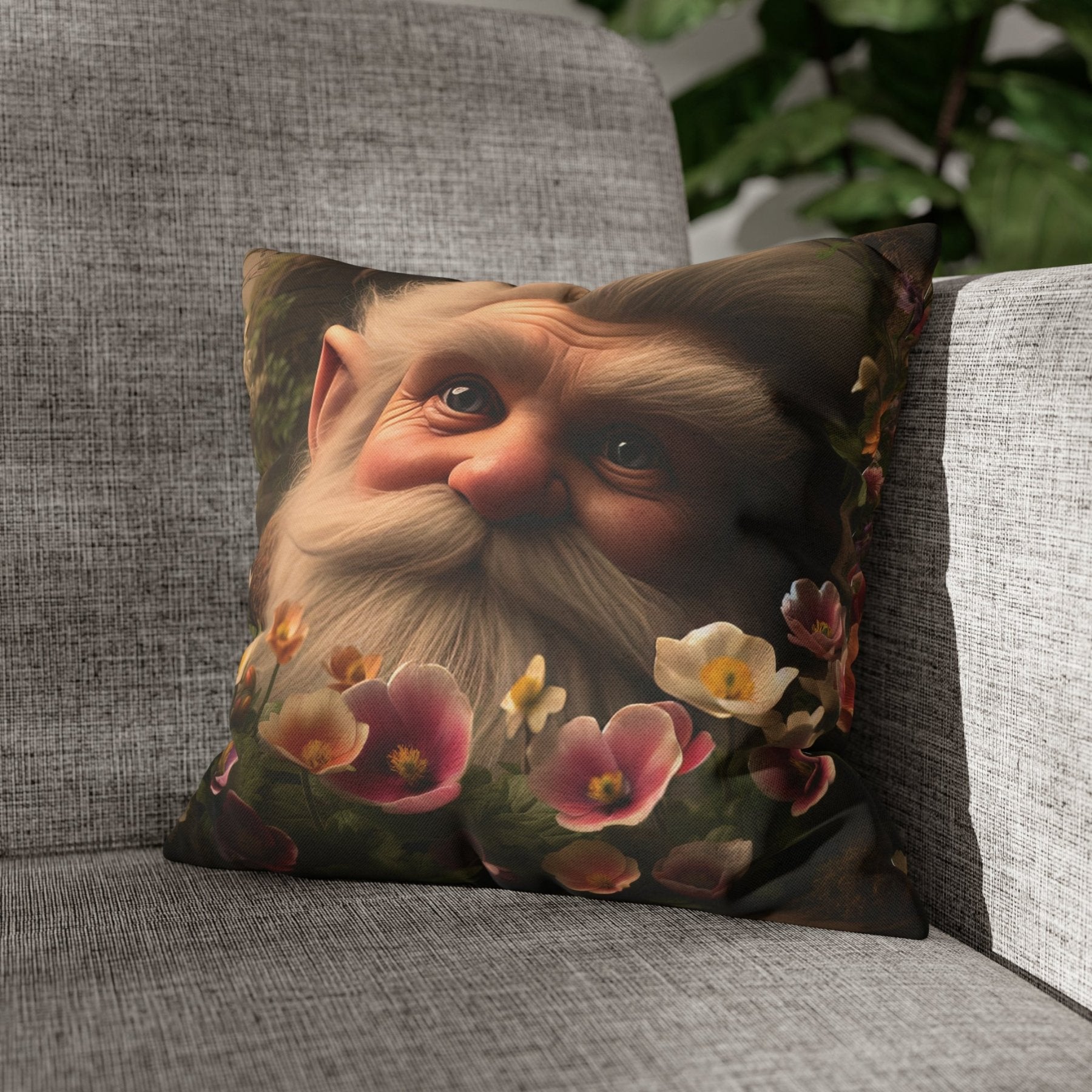 Gnome & Flowers Throw Pillow Cover, Throw Pillow Case, Qty 1, (14) - Janlyn's Crafts