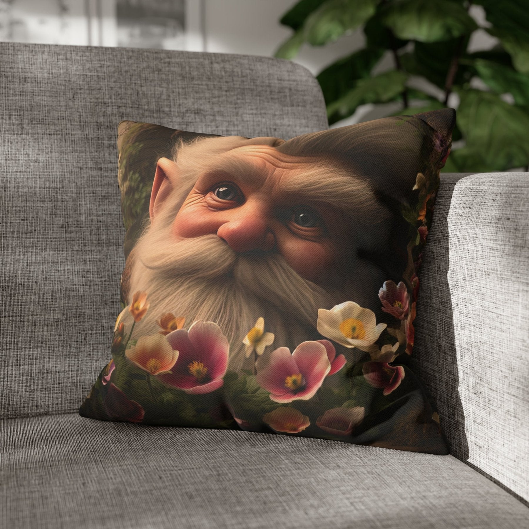 Gnome & Flowers Throw Pillow Cover, Throw Pillow Case, Qty 1, (14) - Janlyn's Crafts