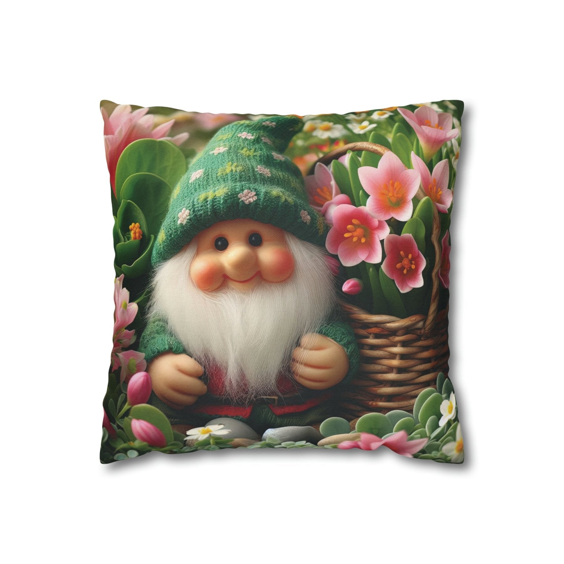 Gnome & Flowers Throw Pillow Cover, Throw Pillow Case, Qty 1, (15) - Janlyn's Crafts