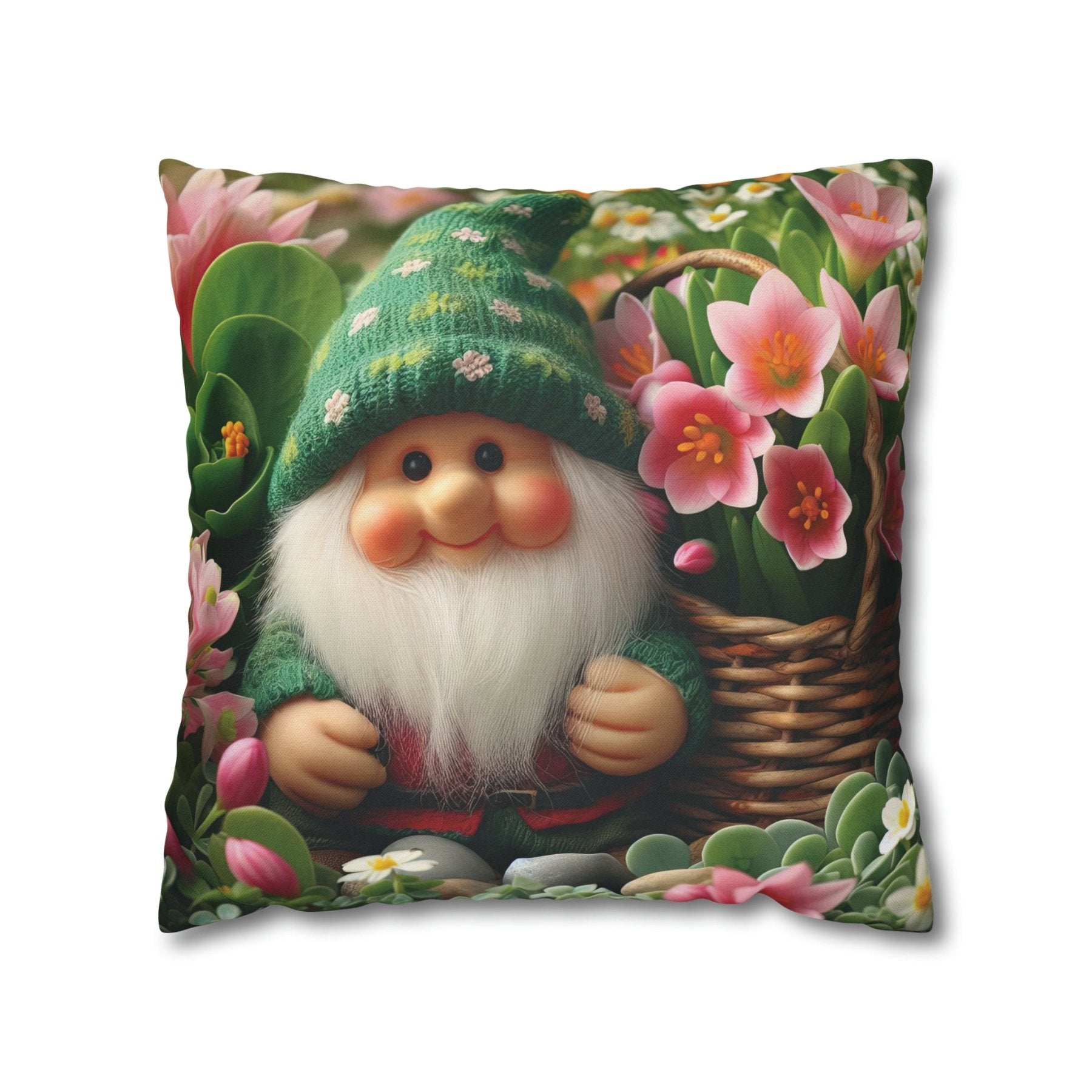 Gnome & Flowers Throw Pillow Cover, Throw Pillow Case, Qty 1, (15) - Janlyn's Crafts