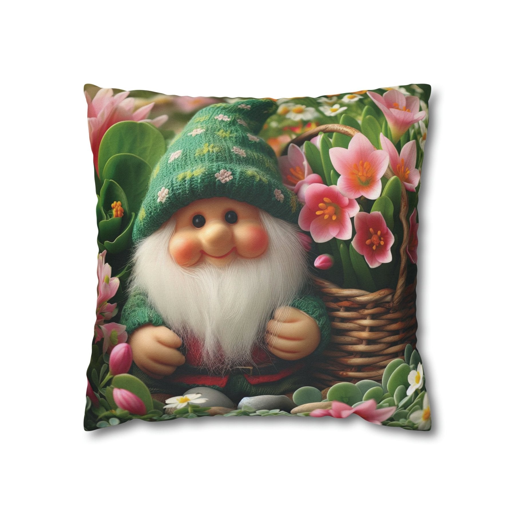 Gnome & Flowers Throw Pillow Cover, Throw Pillow Case, Qty 1, (15) - Janlyn's Crafts